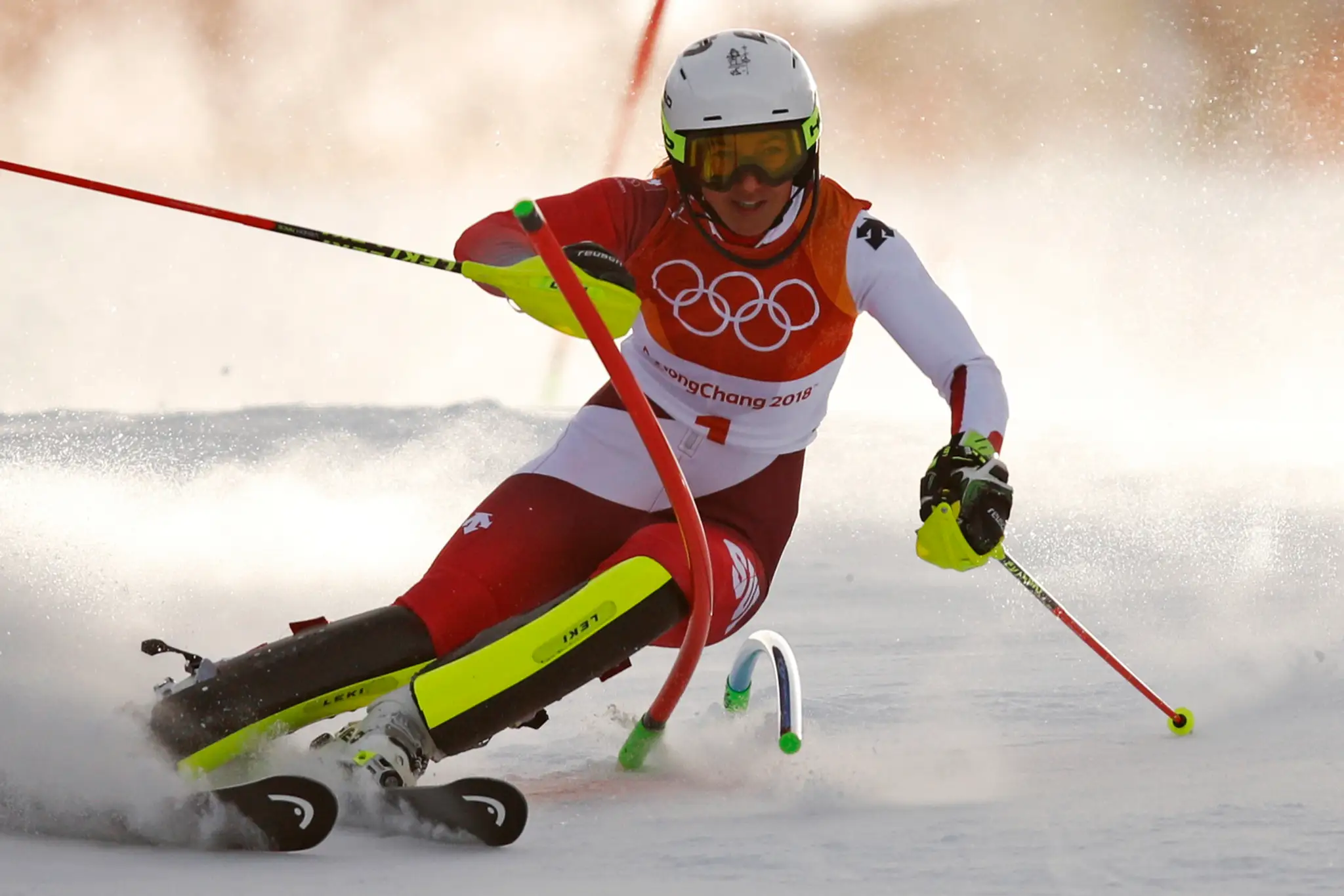 Bernadette Schildová z Rakúska v slalome na ZOH 2018.