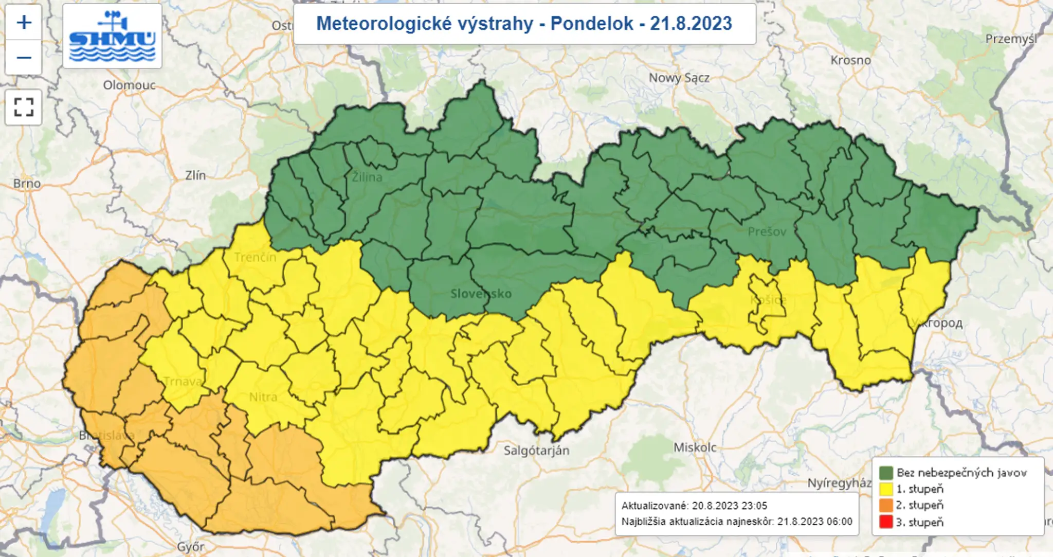 Mapa výstrah.