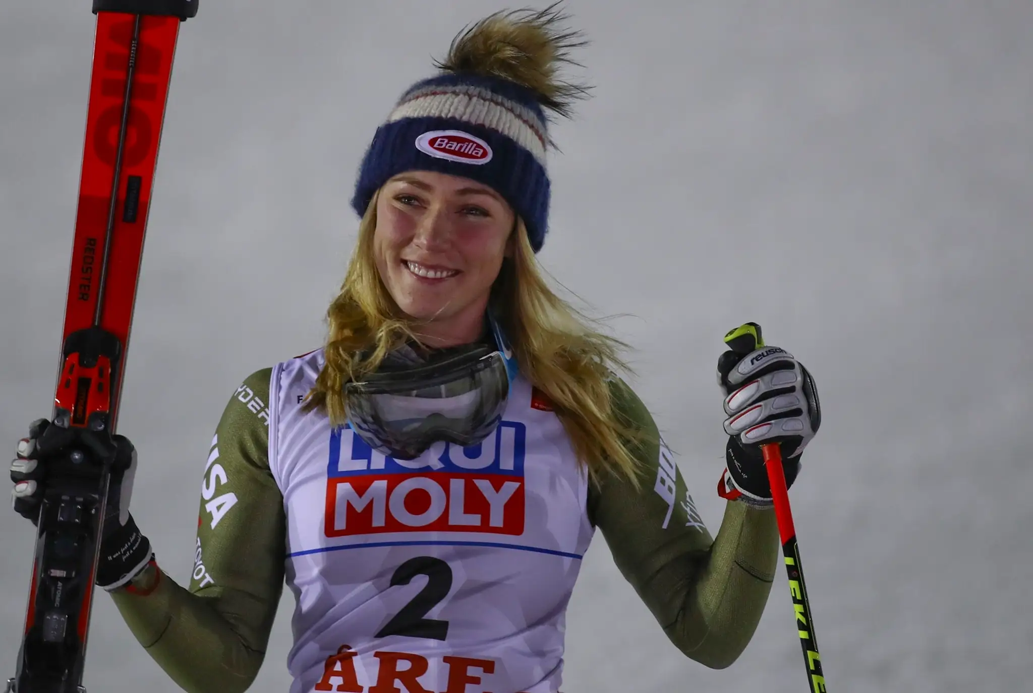 Alpská lyžiarka Petra Vlhová reaguje po triumfe v obrovskom slalome na MS v Are.