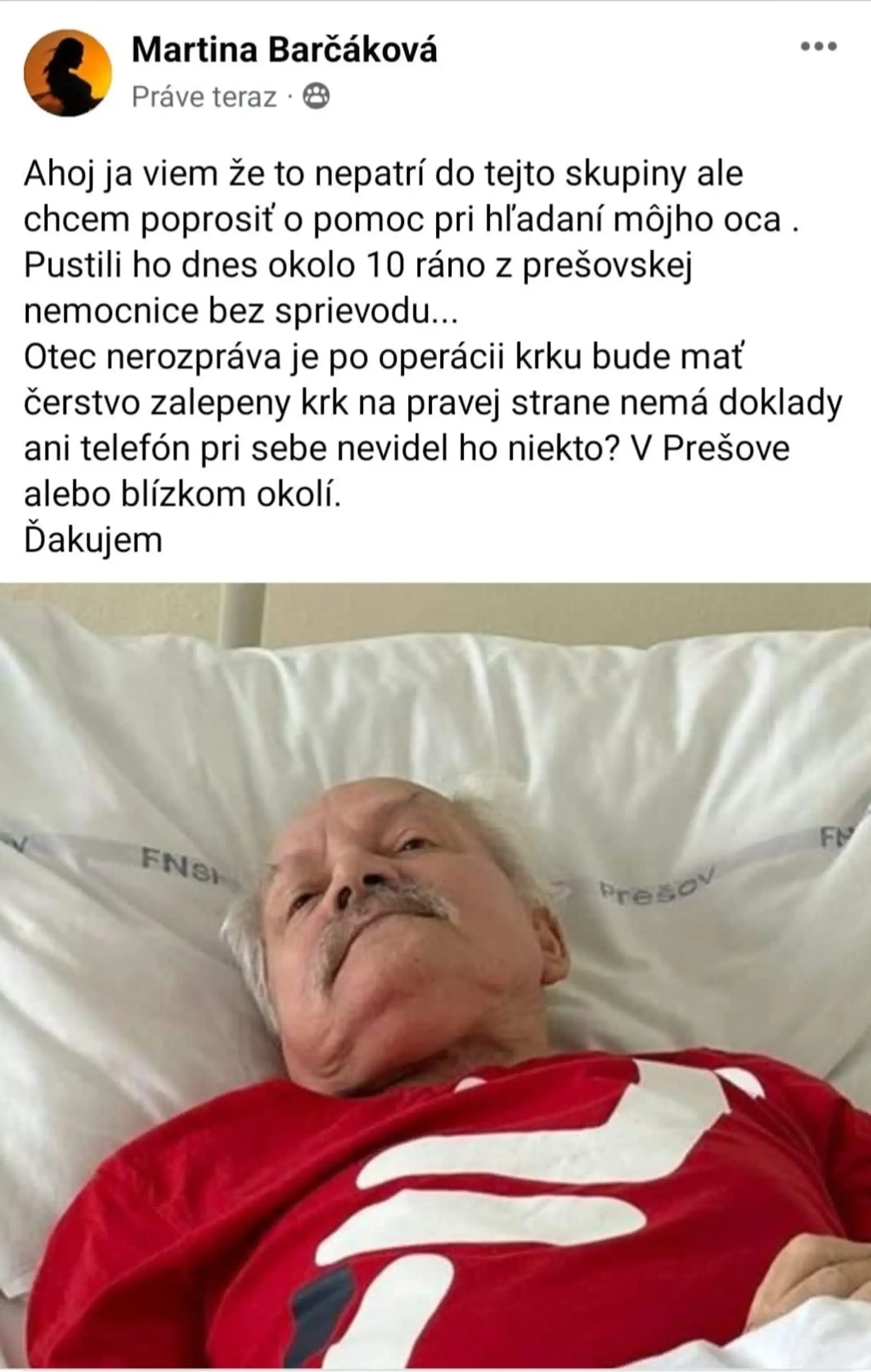 Invalidný dôchodca na nemocničnom lôžku.