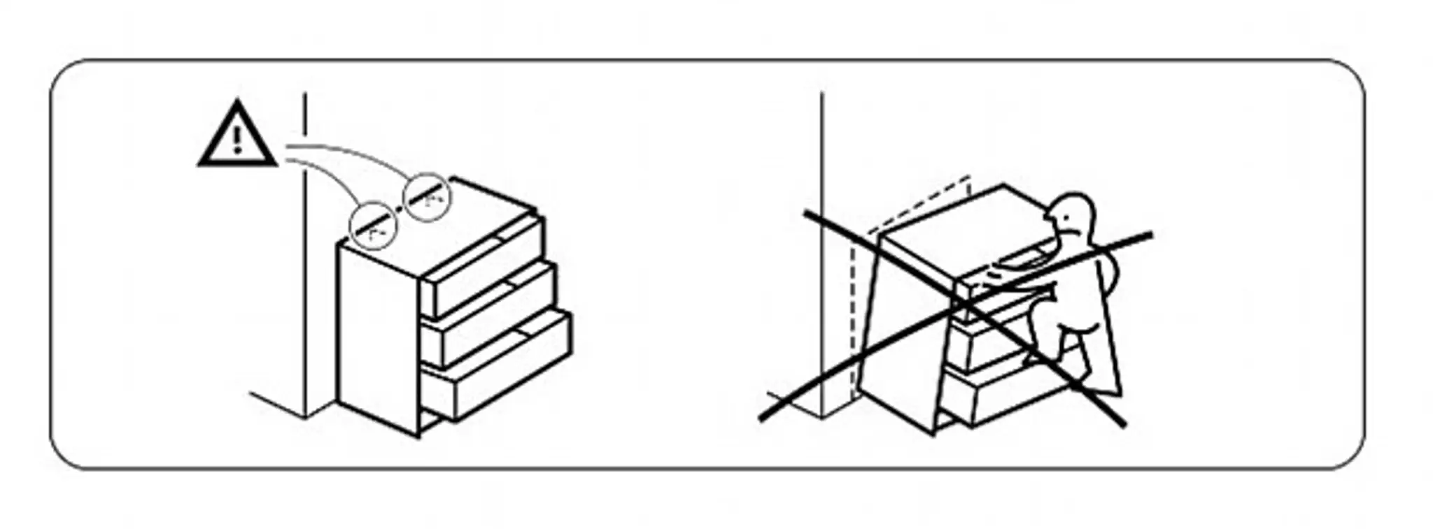 Ikea v návode varuje, že ak komodu neupevníte na stenu, môže spadnúť.