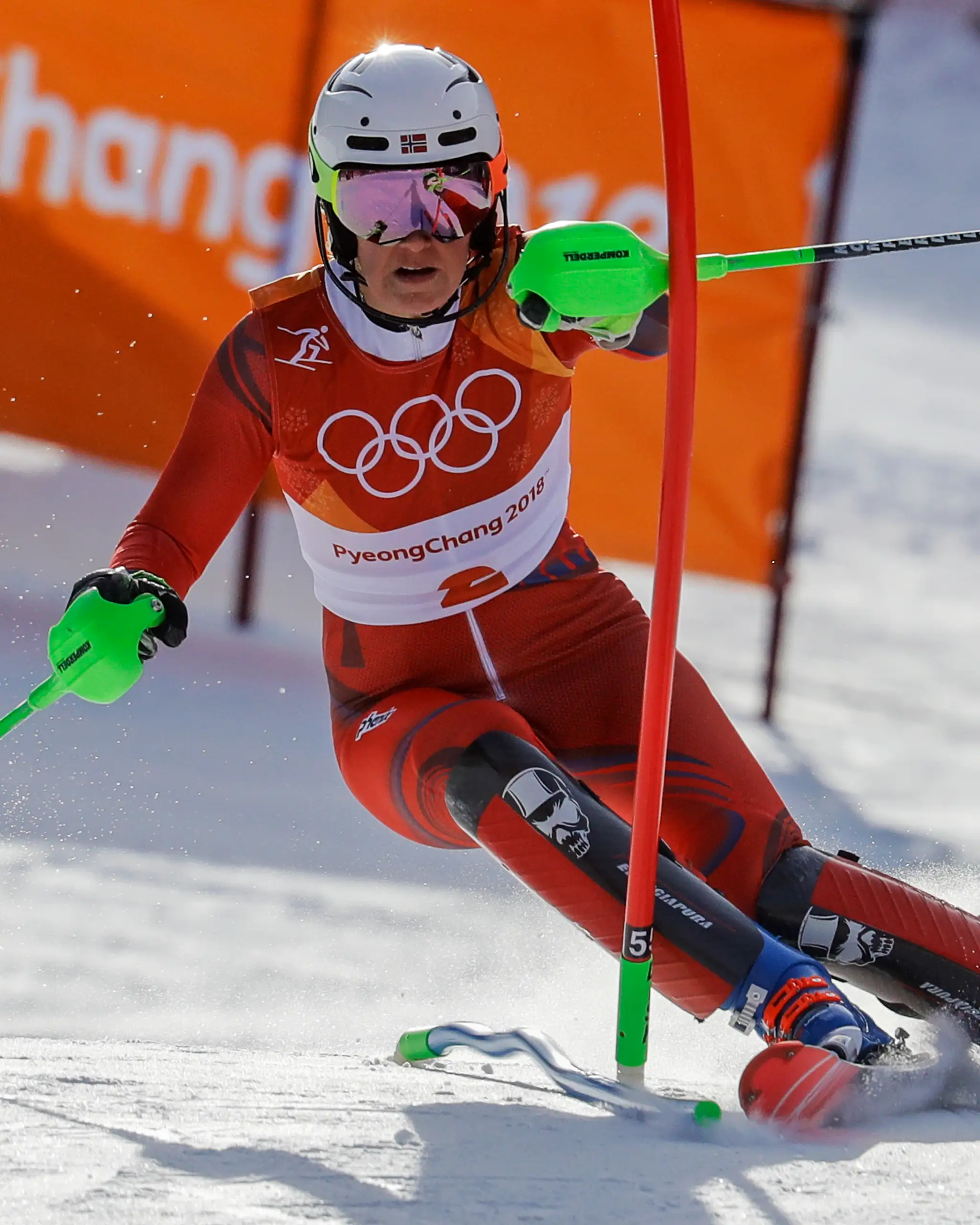 Rakúska lyžiarka Katharina Gallhuberová počas slalomu na ZOH 2018.