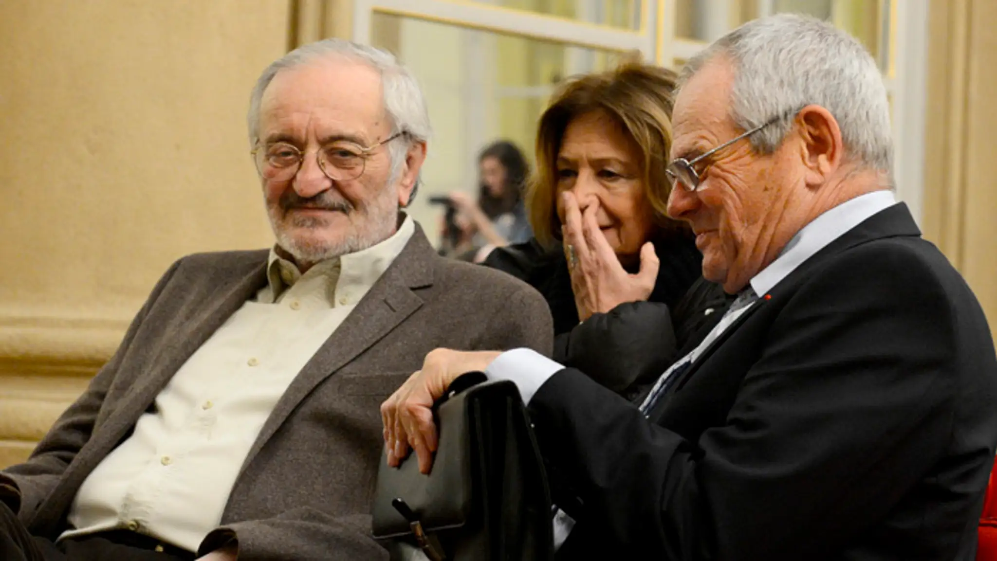 Milan Lasica, Emília Vášáryová a Milan Kňažko. (14. januára 2014)