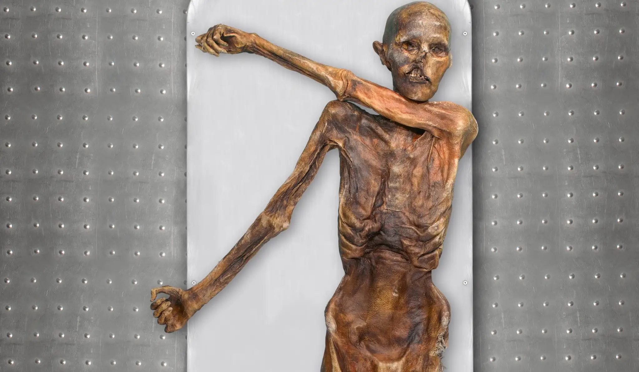 Na snímke ľadový muž Ötzi, ktorého múmia bola objavená v roku 1991 v talianskych Alpách.