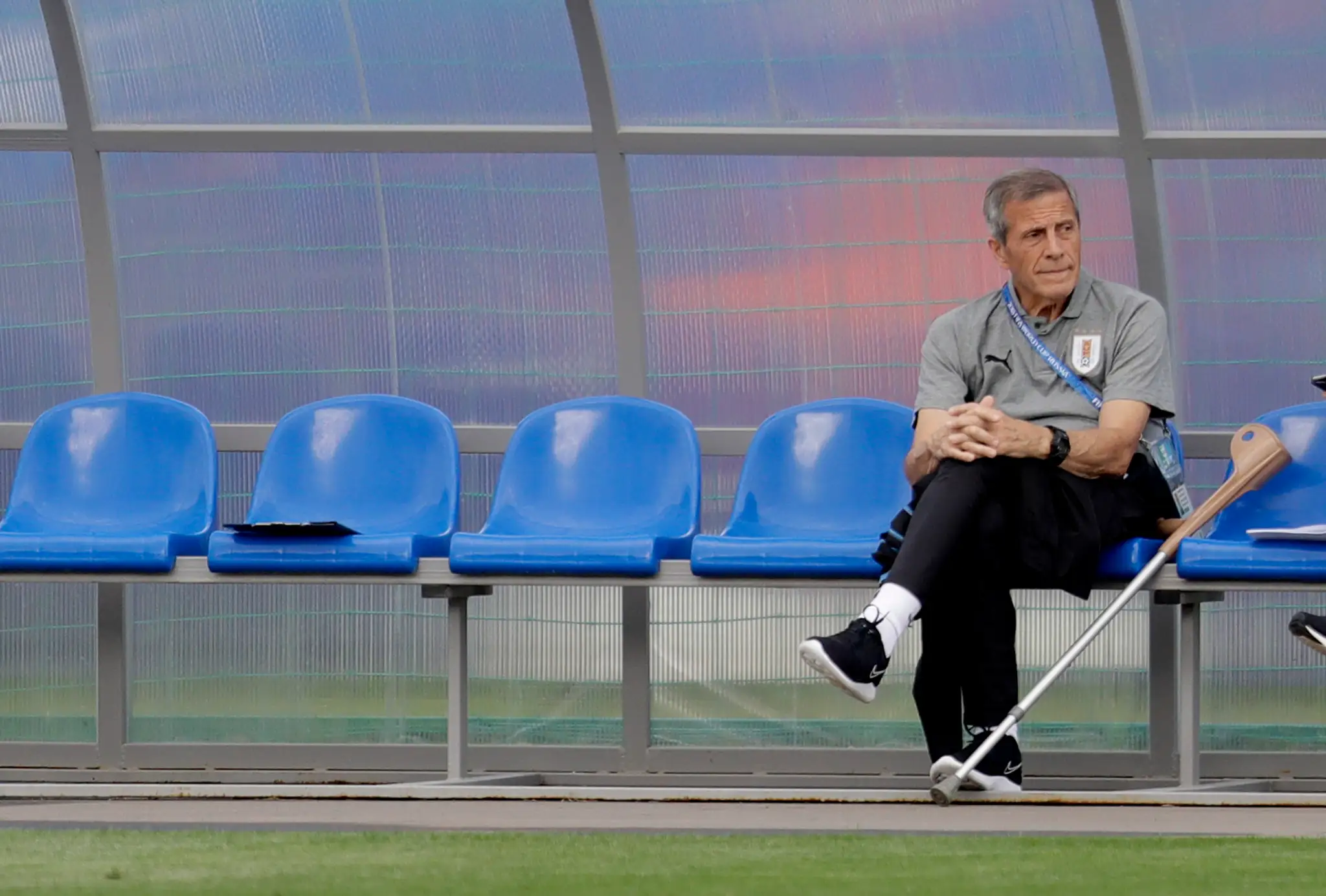 Uruguajský kouč Óscar Tabárez počas prípravy na MS 2018.