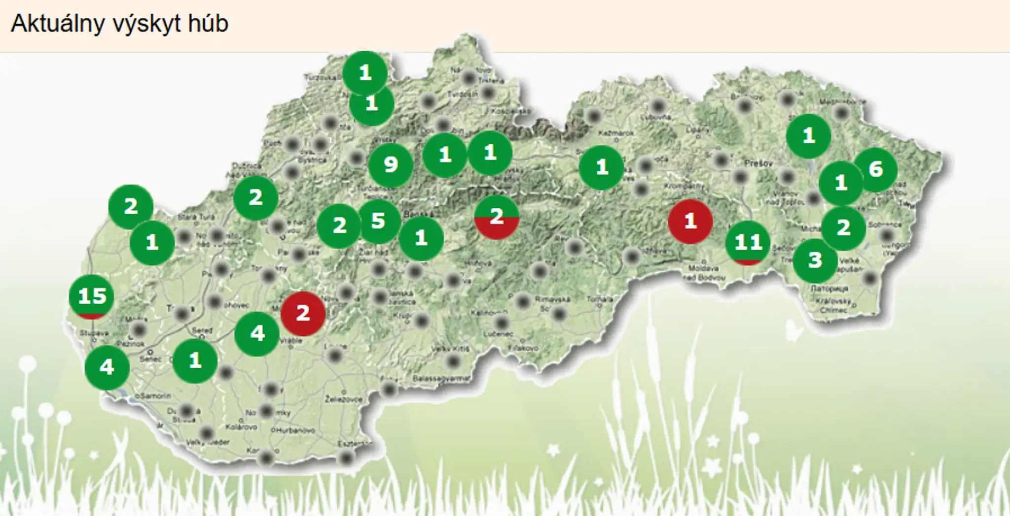 Mapa výskytu húb