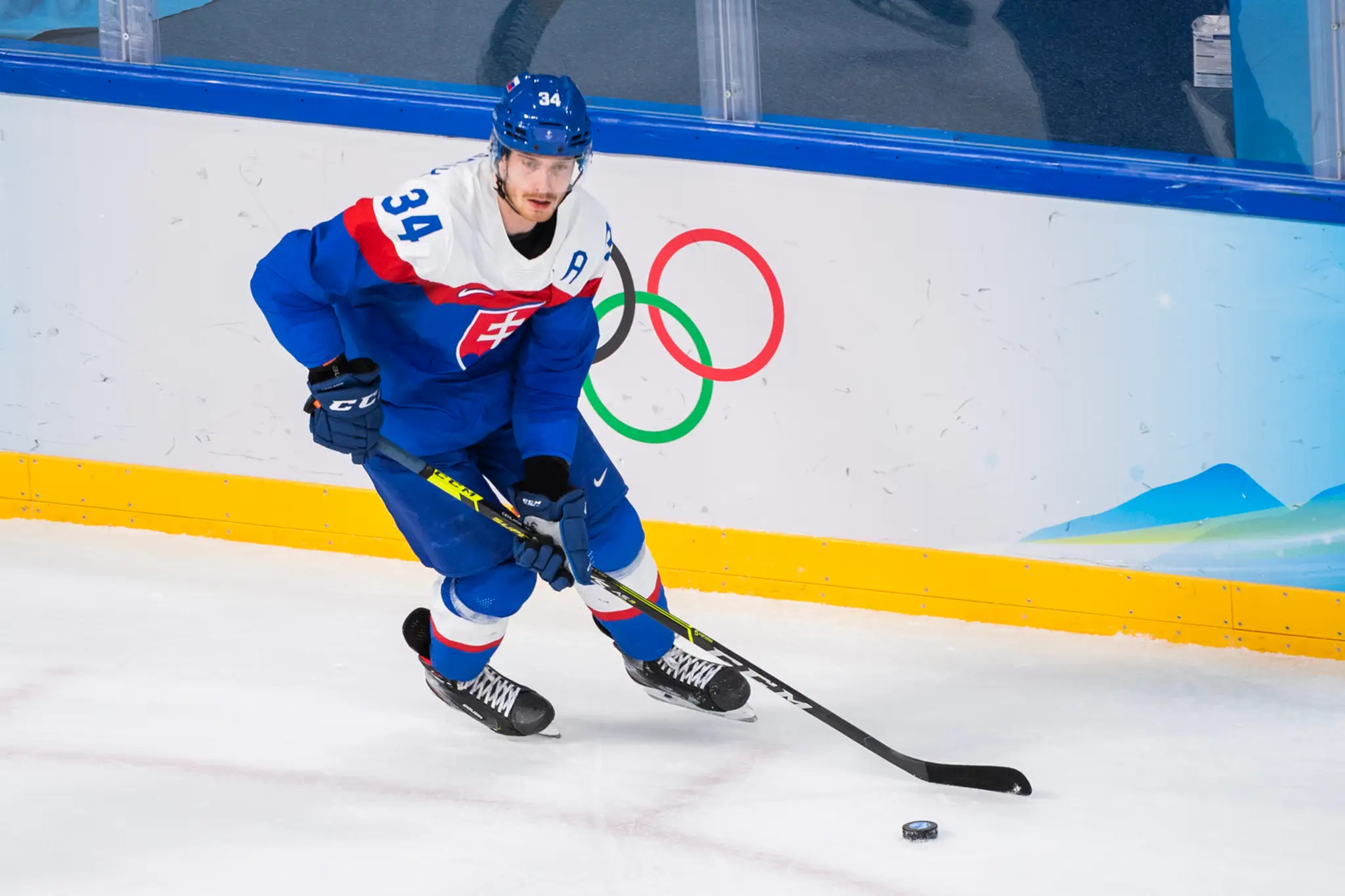 Hokejista Slovenska Peter Cehlárik v zápase proti Švédsku na ZOH 2022.
