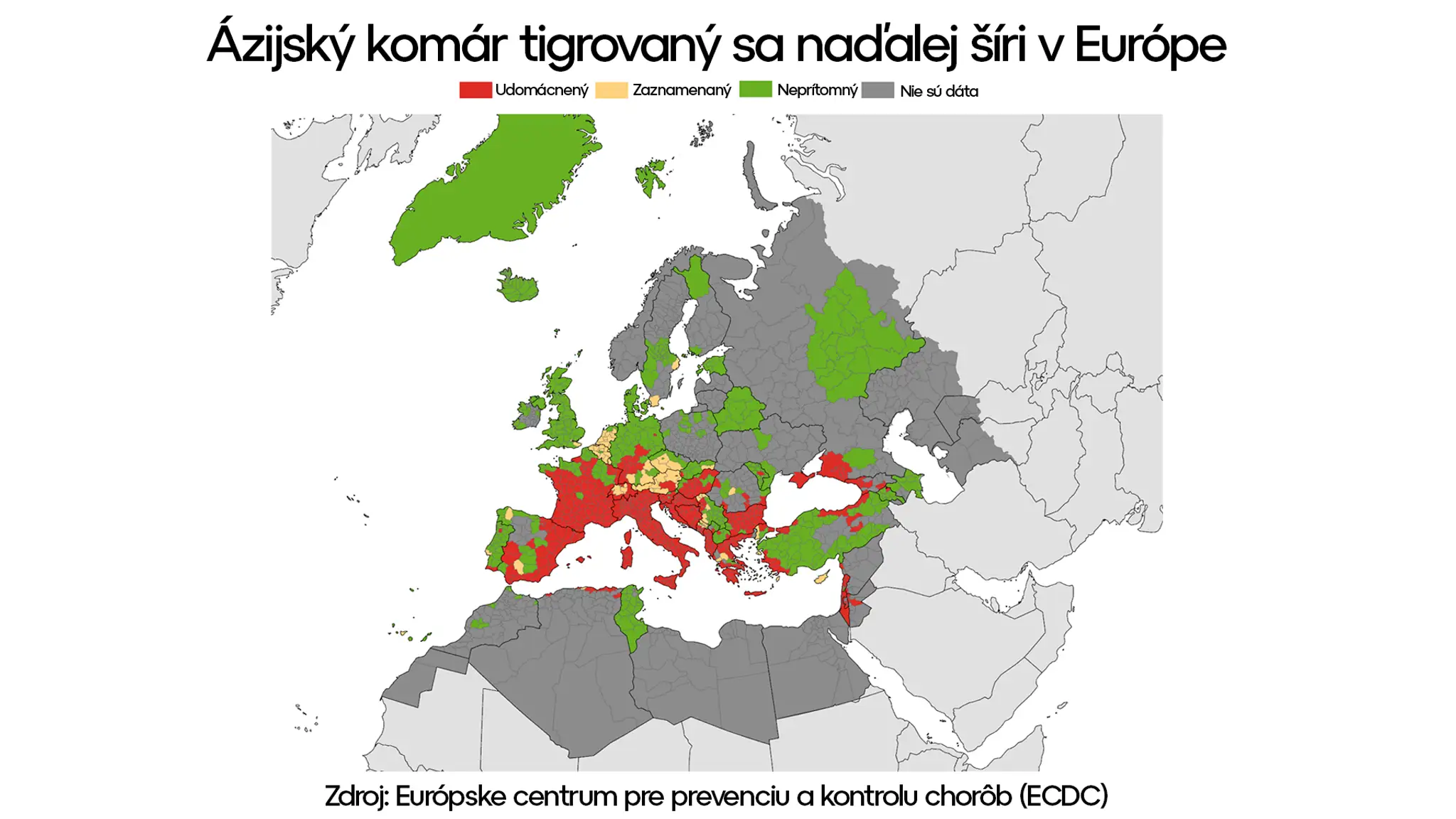 Mapa výskytu ázijského komára tigrovaného