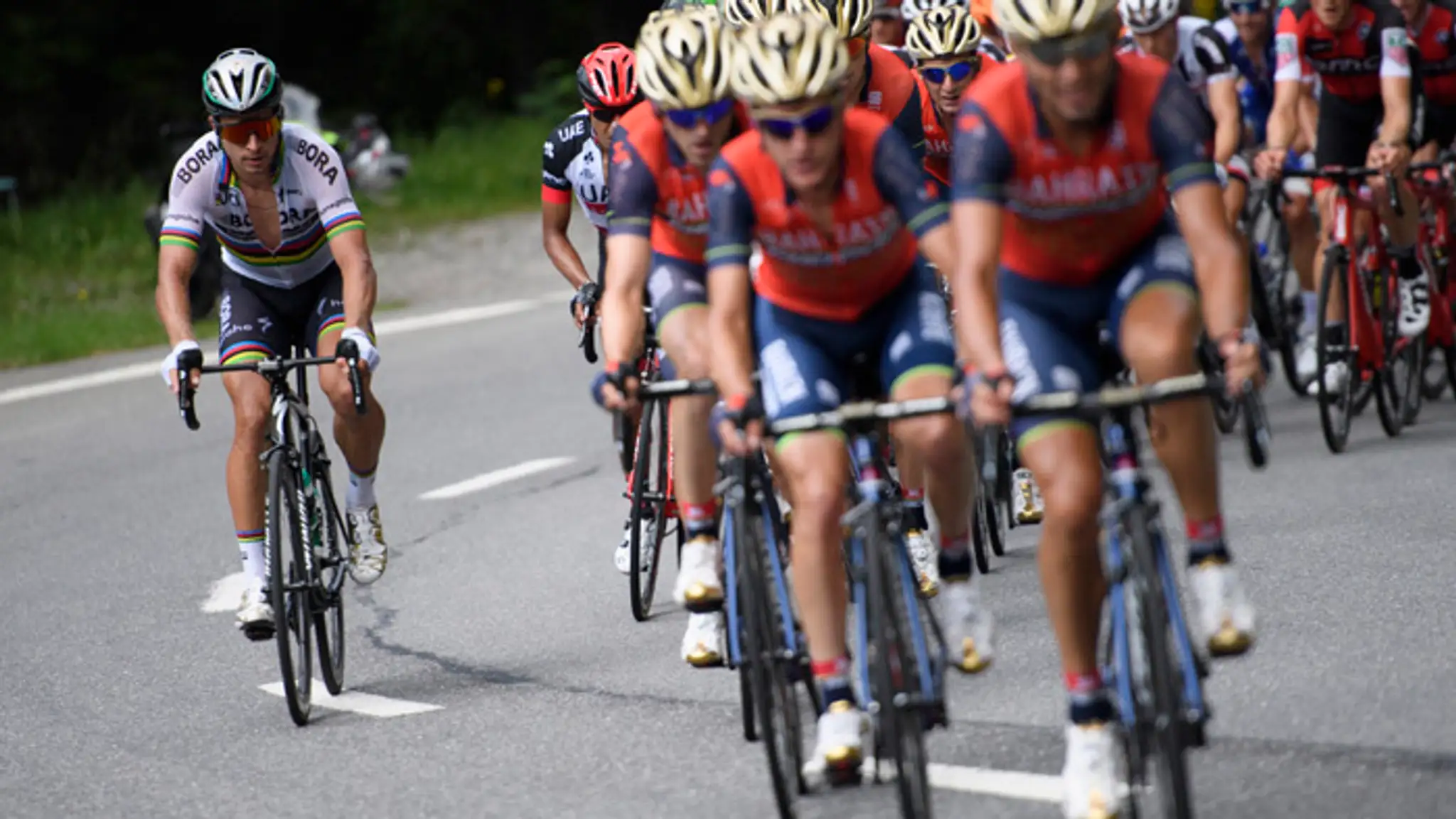 Peter Sagan z tímu Bora - Hansgrohe v kopcovitom teréne počas 4. etapy Okolo Švajčiarska.