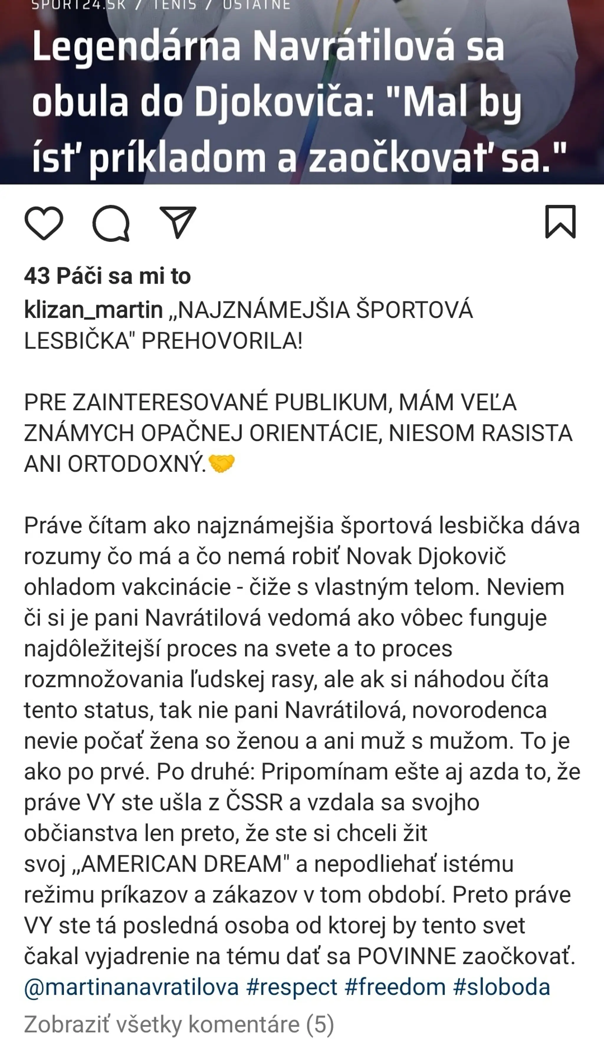Príspevok Martina Kližana, ktorý následne odstránil.