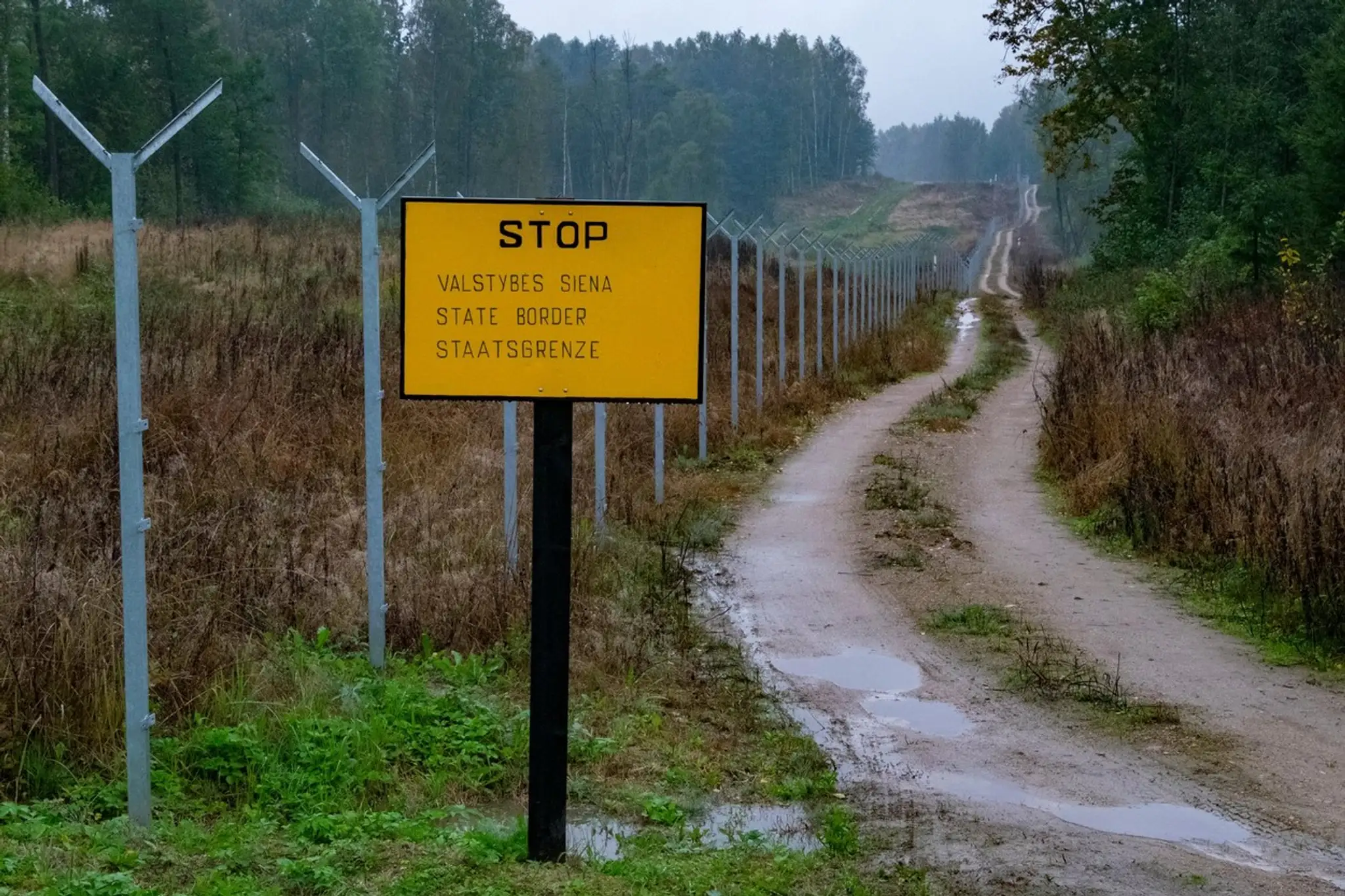 Hraničný plot medzi Poľskom a Kaliningradom.
