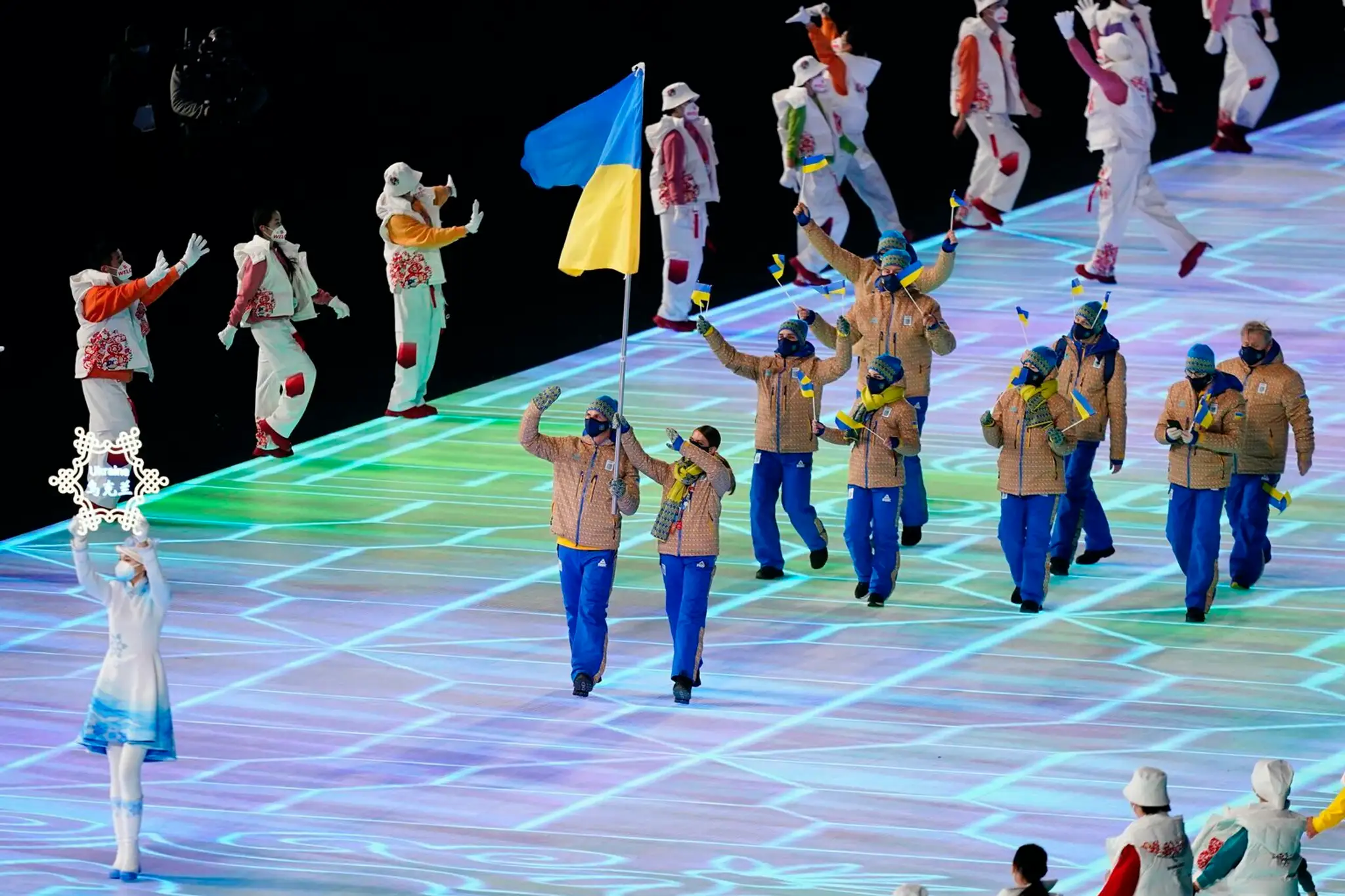 Ukrajinskí športovci na otváracom ceremoniáli ZOH 2022.