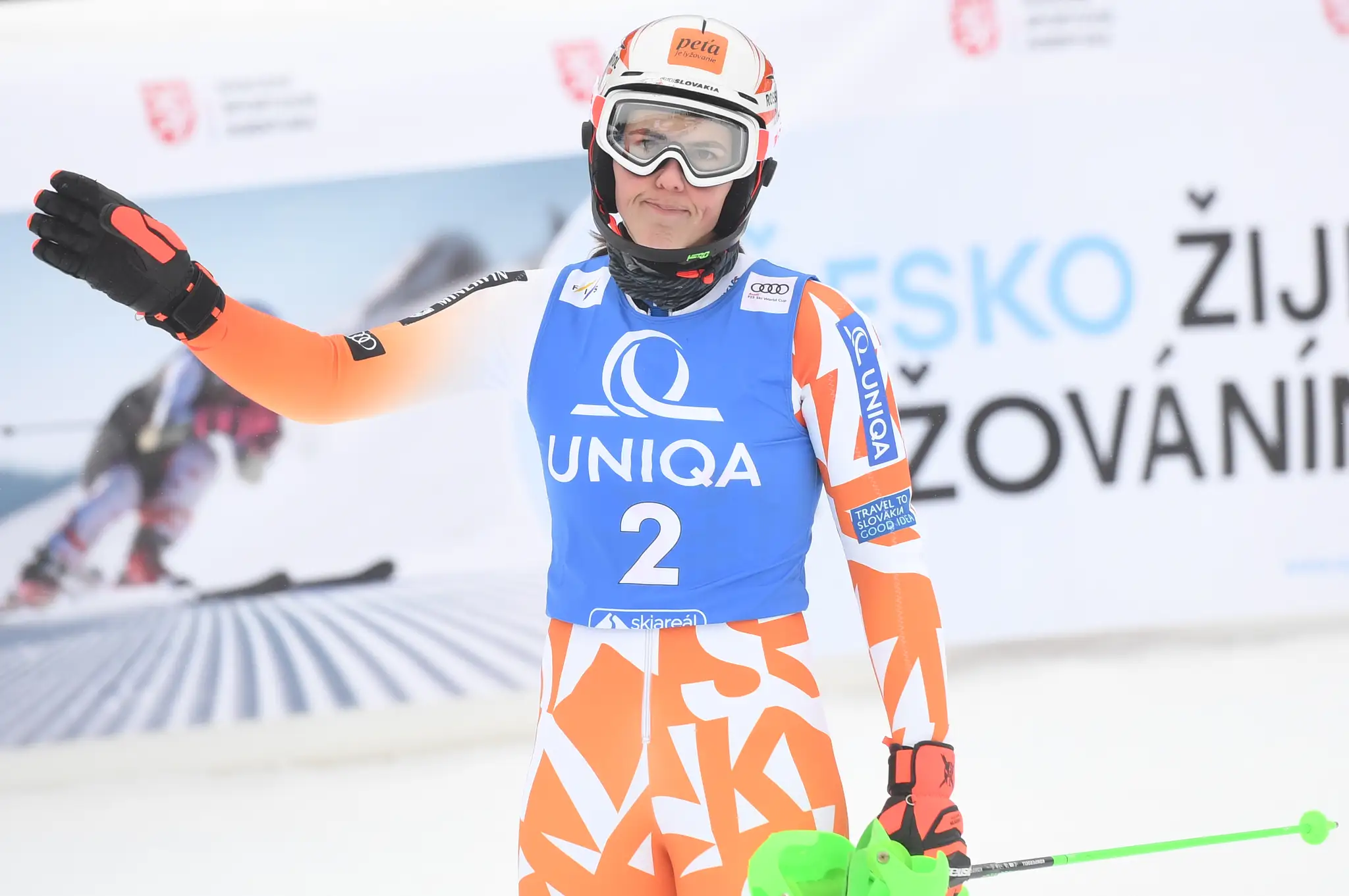 Petra Vlhová v cieli v Špindlerovom Mlyne.