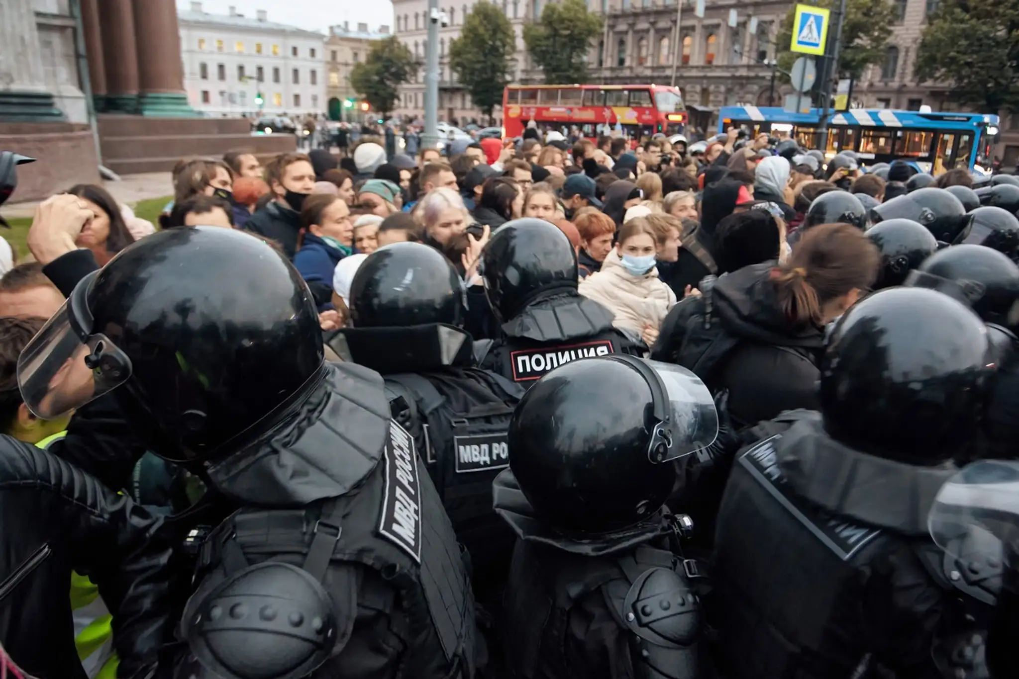 Protestné zhromaždenie proti mobilizácii v Petrohrade.