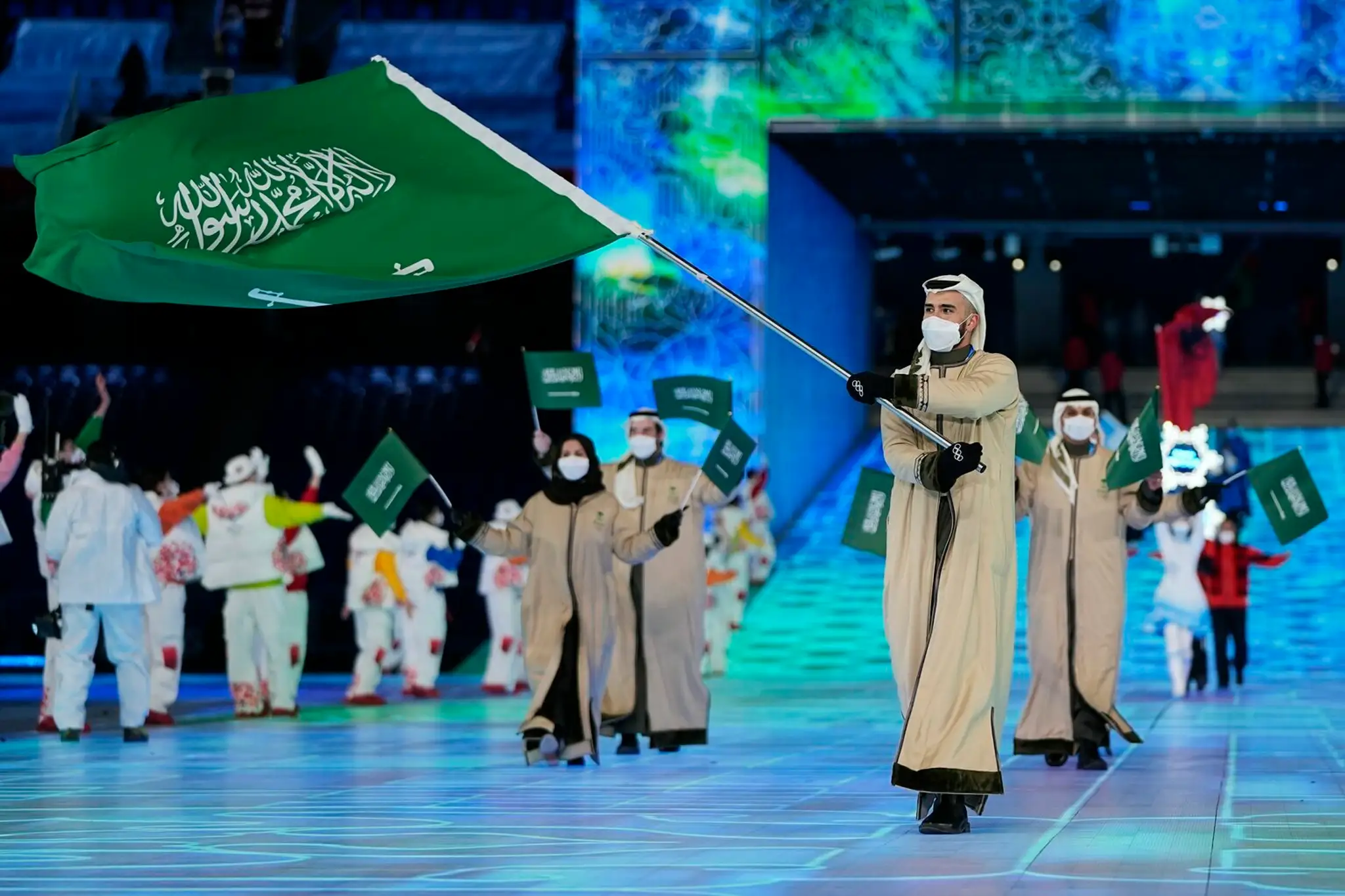 Drobná výprava Saudskej Arábie na otváracom ceremoniáli ZOH 2022.