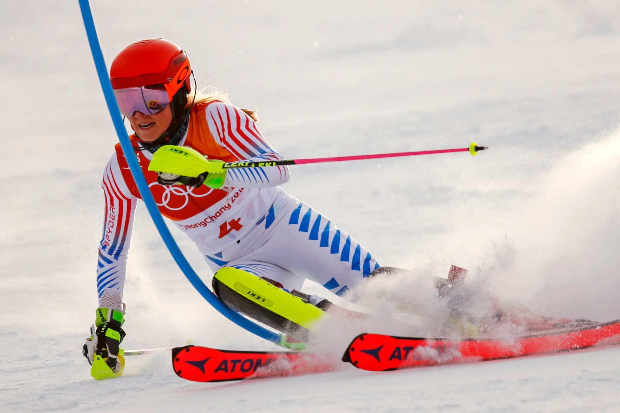 Švajčiarka Denise Feierabendová v slalome na ZOH 2018.