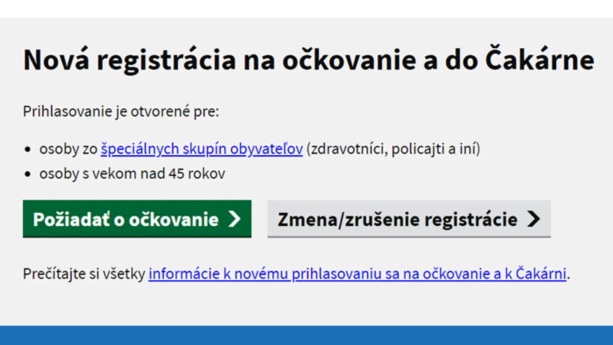 Vzhľad sekcie o očkovaní na portáli korona.gov.sk