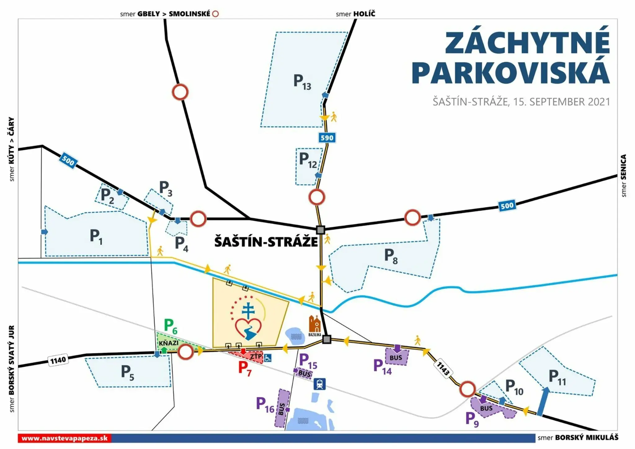 Mapa parkovísk v Šaštíne.