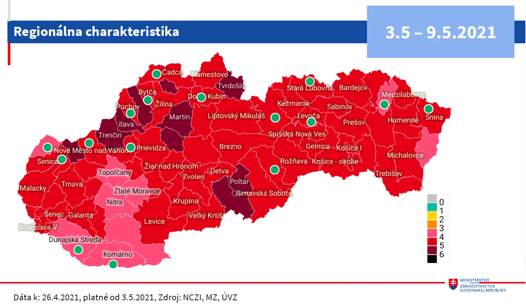 Rozdelenie okresov podľa COVID automatu od 3. mája.