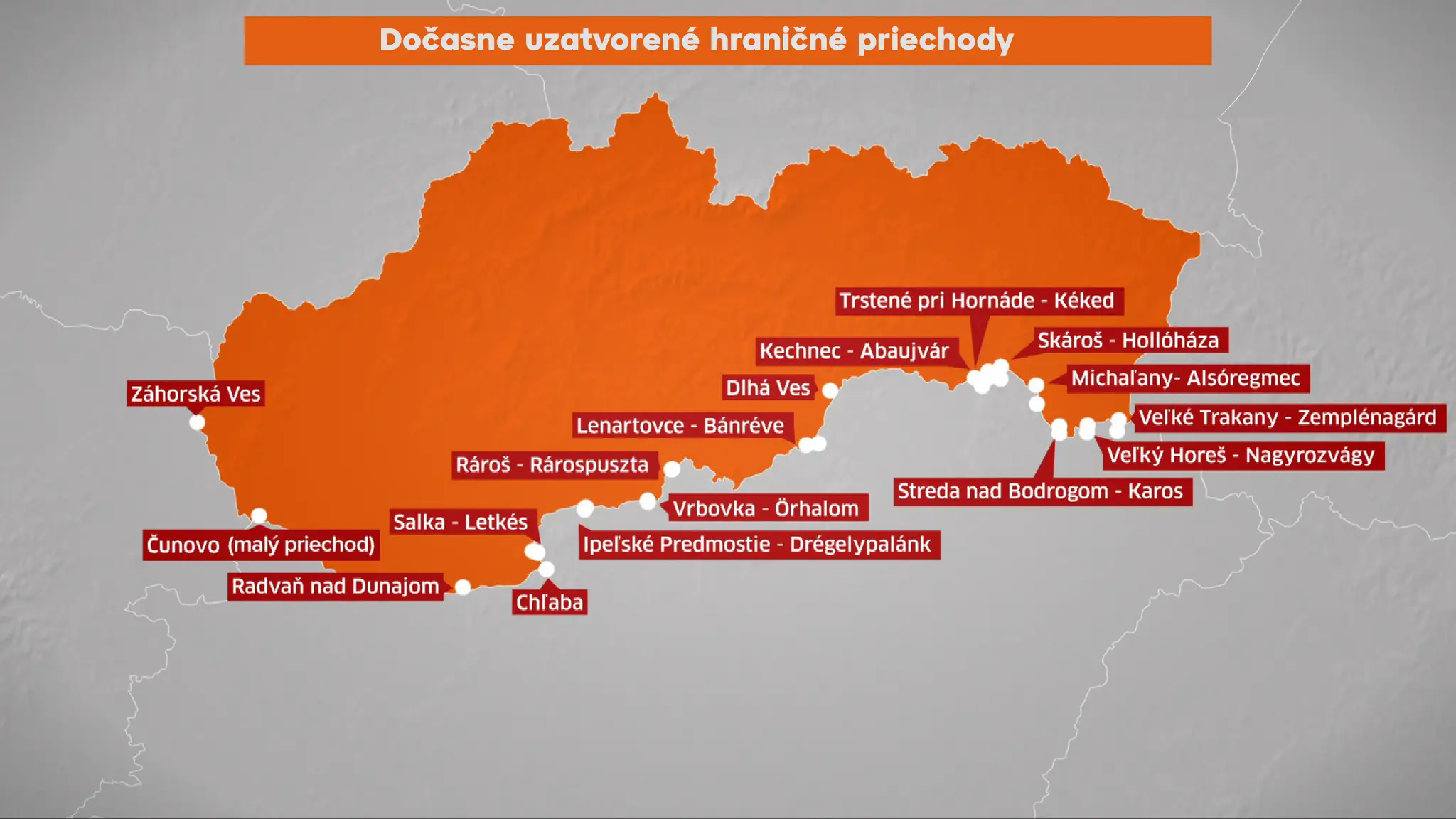 Dočasne uzatvorené malé hraničné priechody