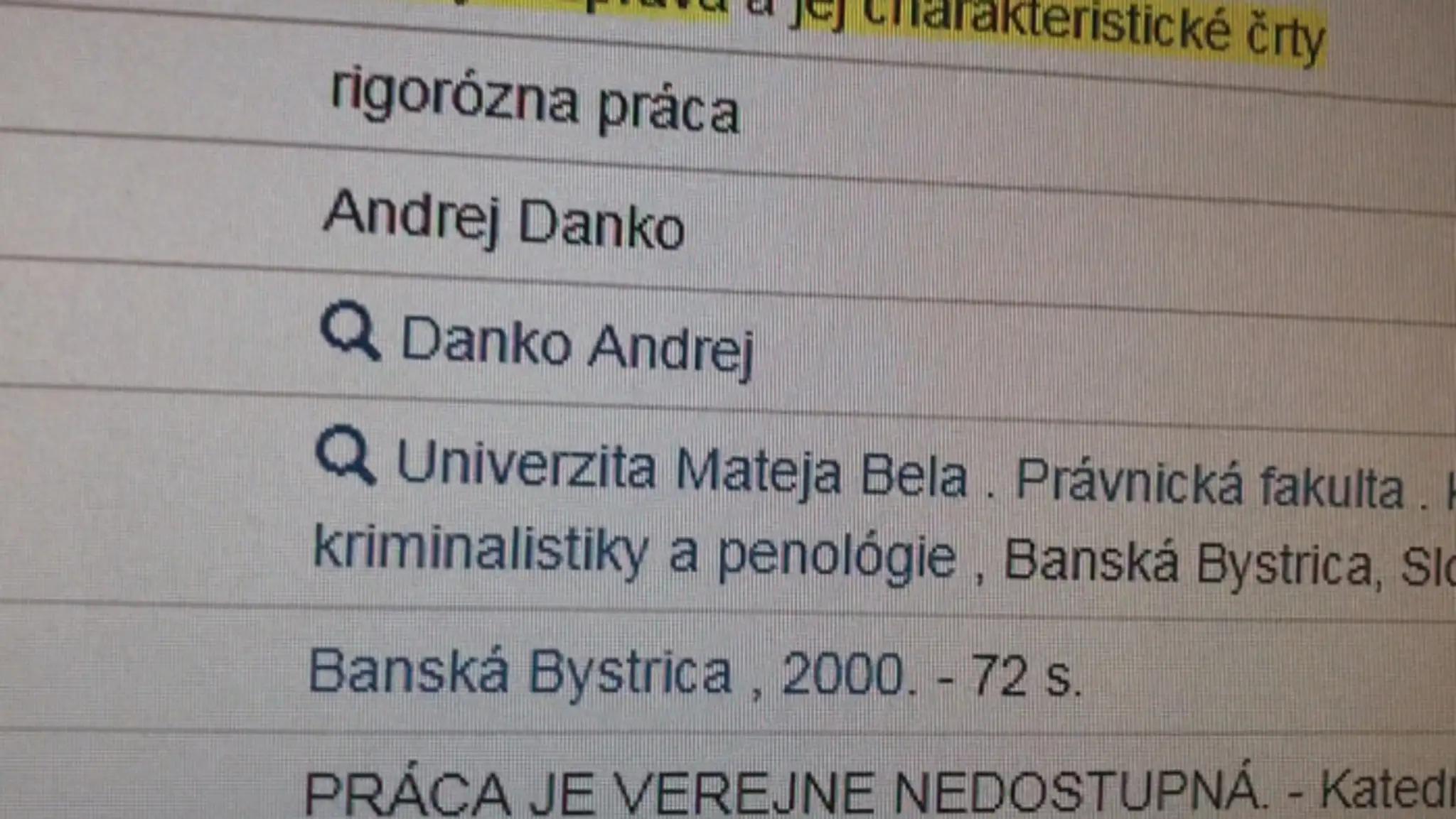 Rigorózna práca Andreja Danka.