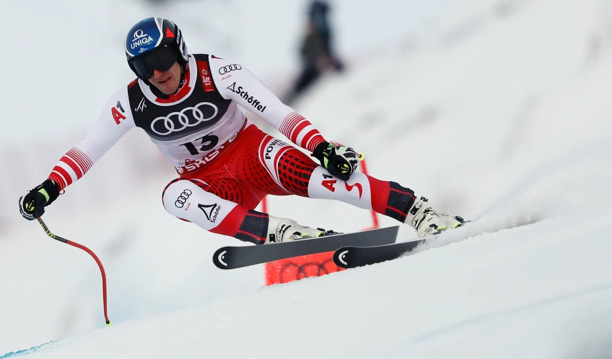 Alpský lyžiar Dominik Paris v super-G na MS v Are.