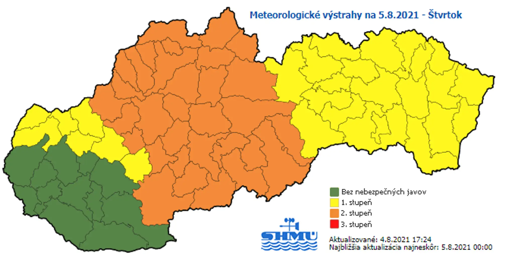 Výstrahy na štvrtok 5. augusta.