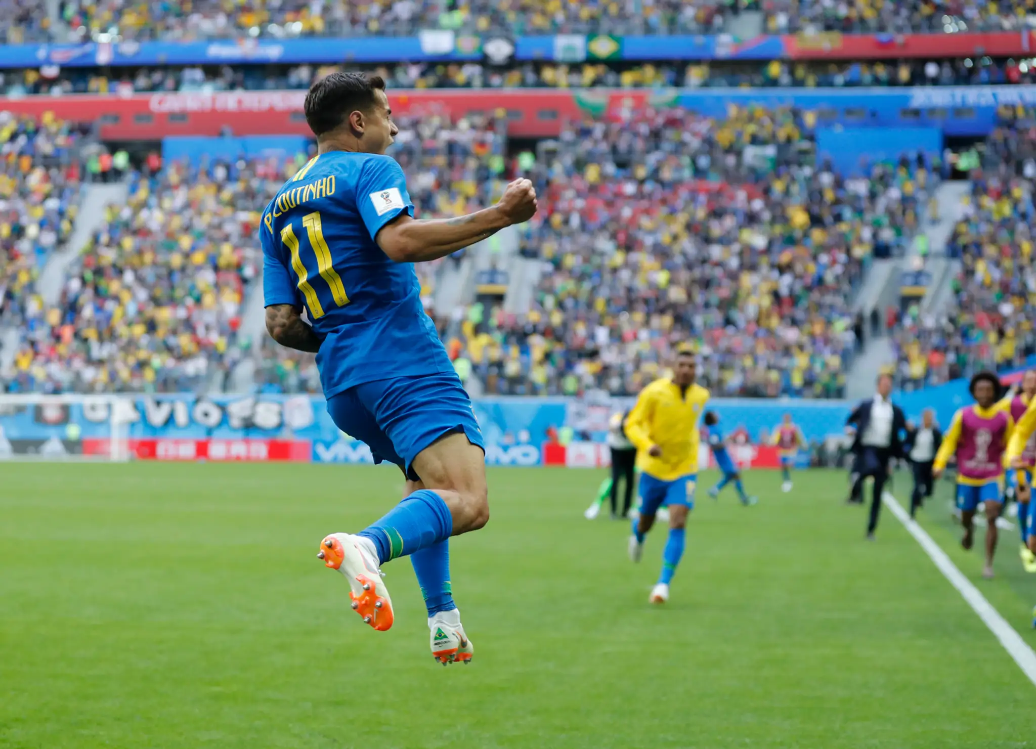 Philippe Coutinho z Brazílie sa teší v zápase proti Kostarike na MS 2018.