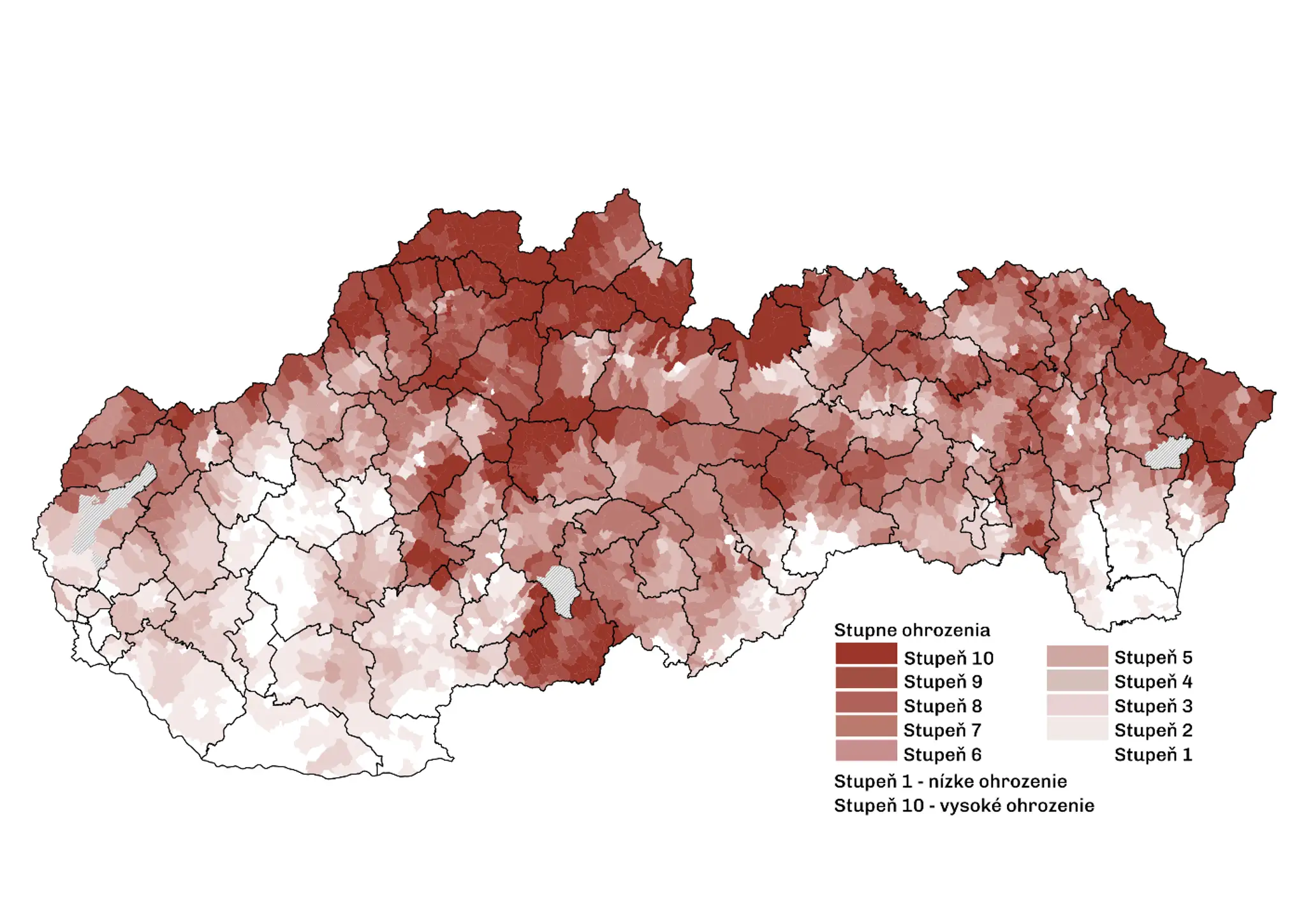 Mapa Slovenska podľa ohrozenia extrémnymi zrážkami.