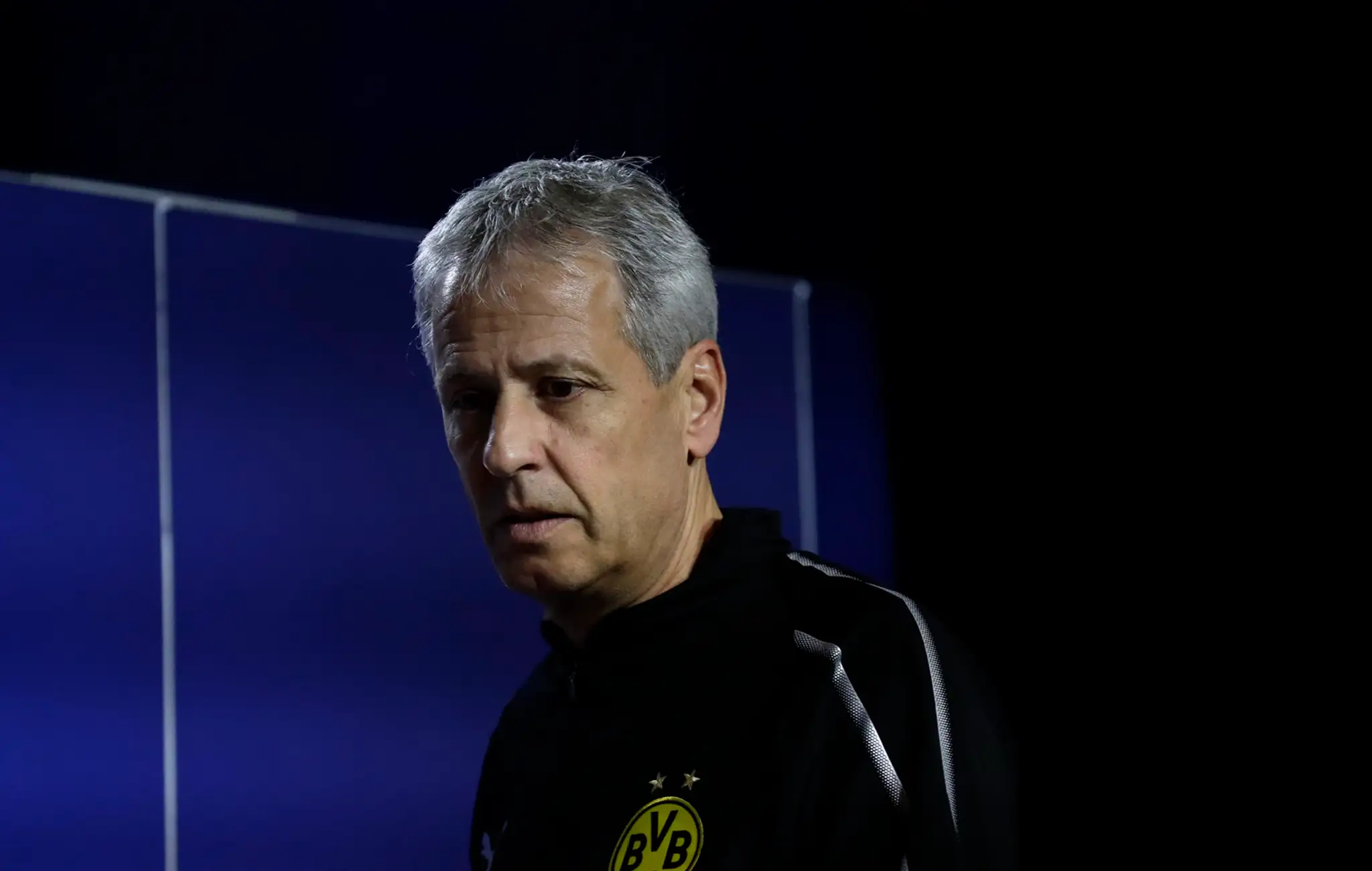Lodivod Dortmundu Lucien Favre na tlačovej konferencii pred duelom LM na pôde Atlética Madrid.