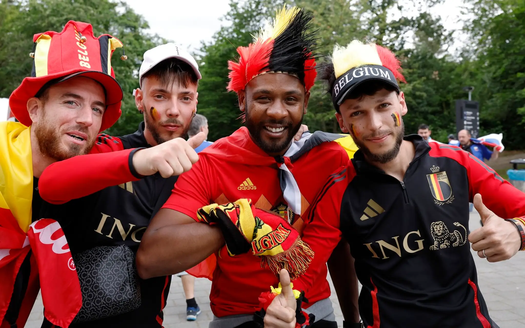 Belgickí fanúšikovia vo Frankfurte.