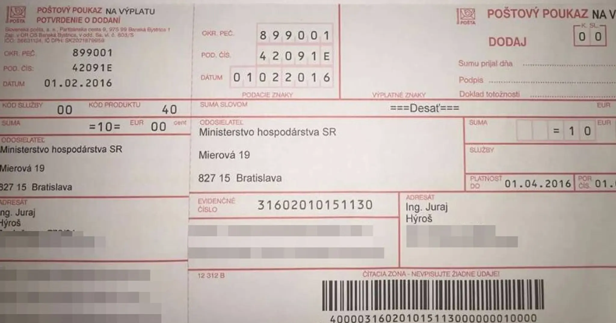 Desaťeurová vratka za plyn