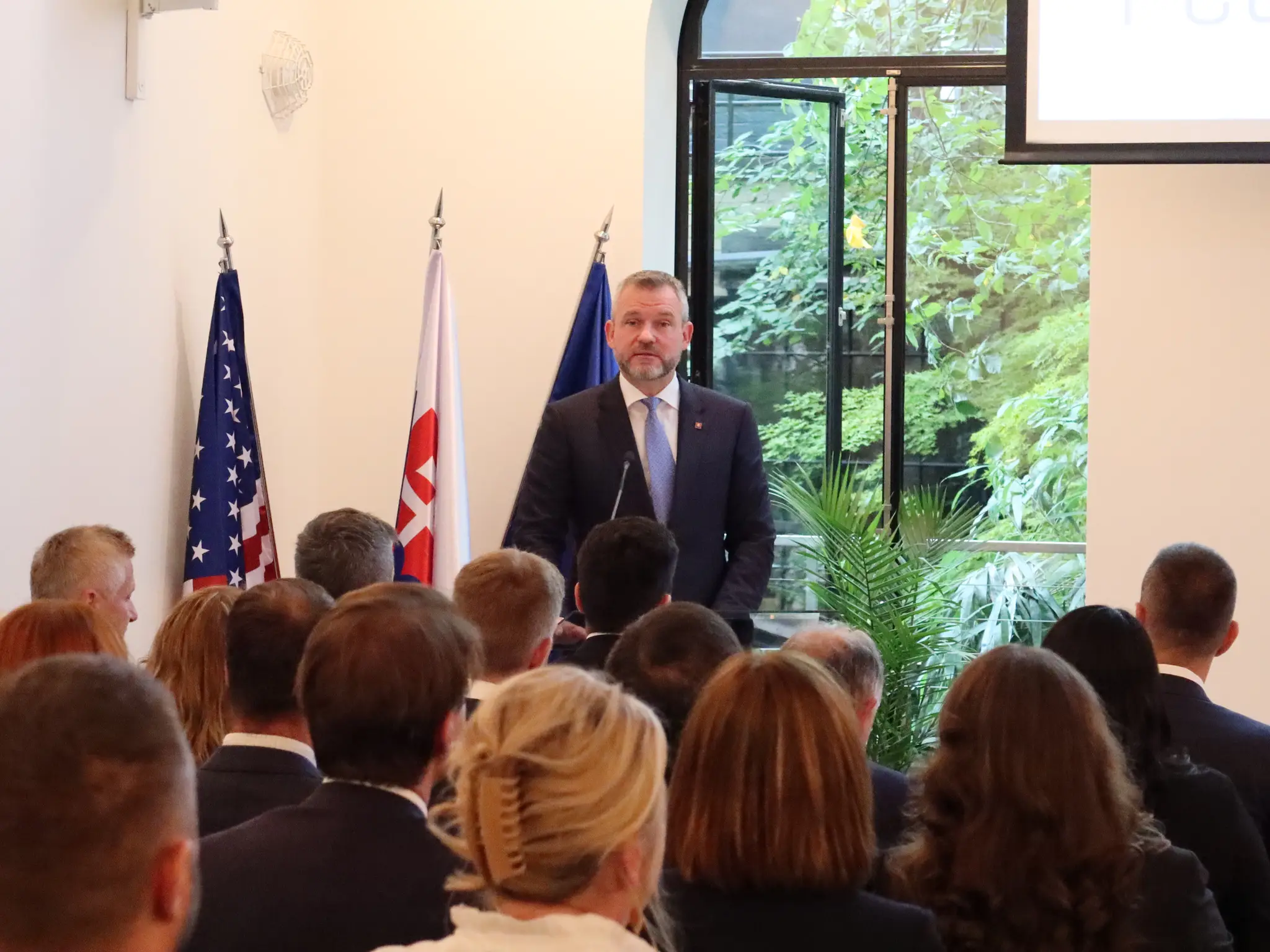 Na snímke prezident SR Peter Pellegrini vystupuje s prejavom na podujatí slovenských profesionálov pôsobiacich v Severnej Amerike Slovak PRO Summit 2024.