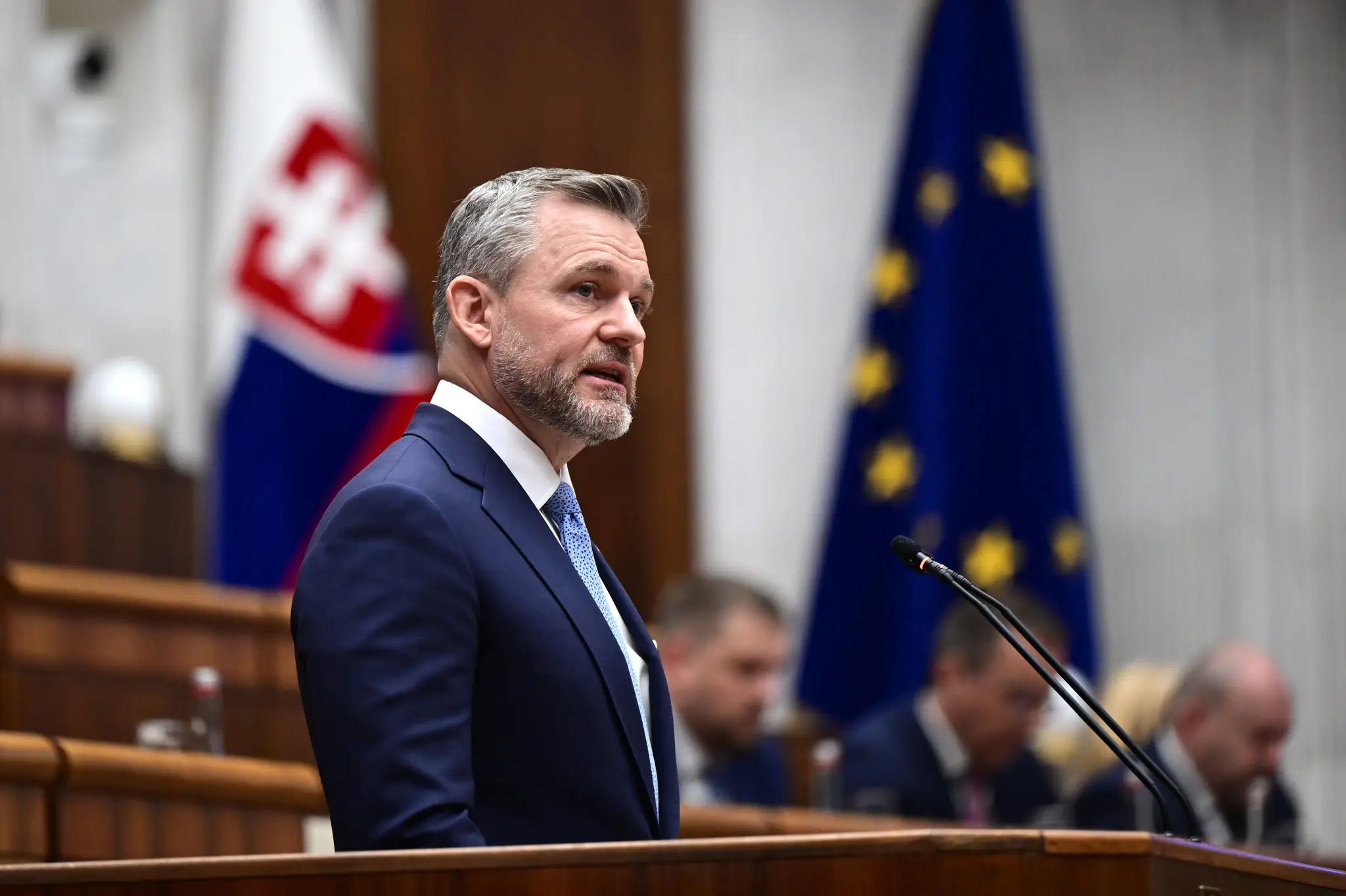 Prezident SR Peter Pellegrini vystupuje so správou o stave Slovenskej republiky pred poslancami.