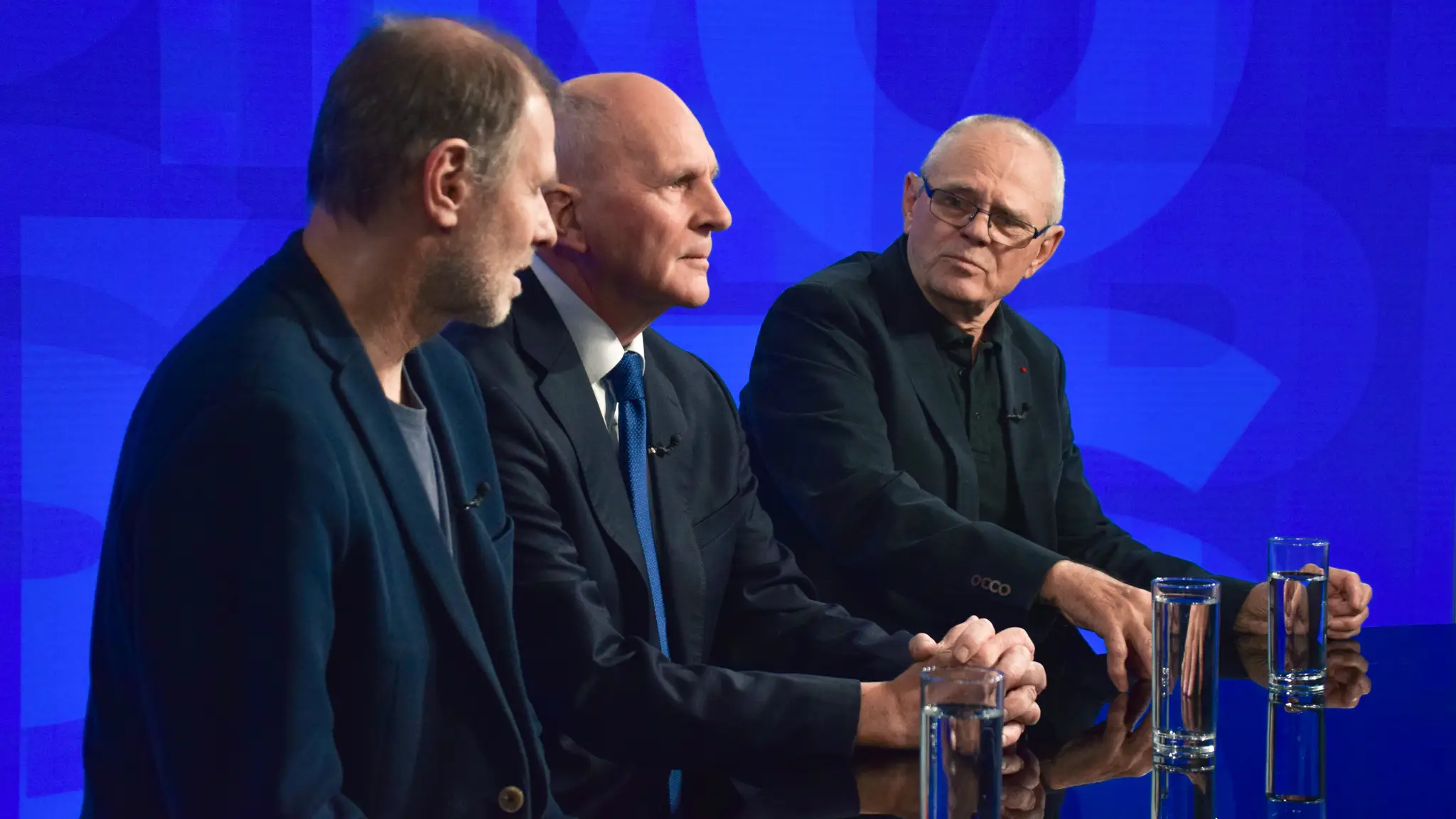 Martin M. Šimečka, František Mikloško a Milan Kňažko v relácii Na telo plus.