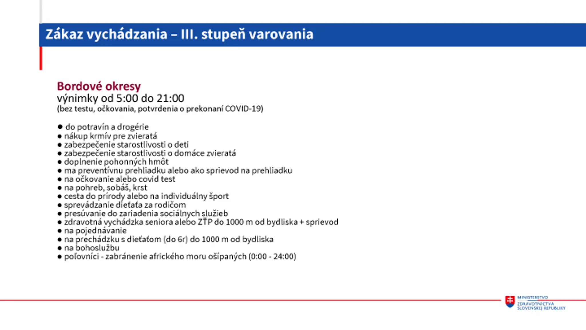 Zákaz vychádzania - III. stupeň varovania od 3. mája.