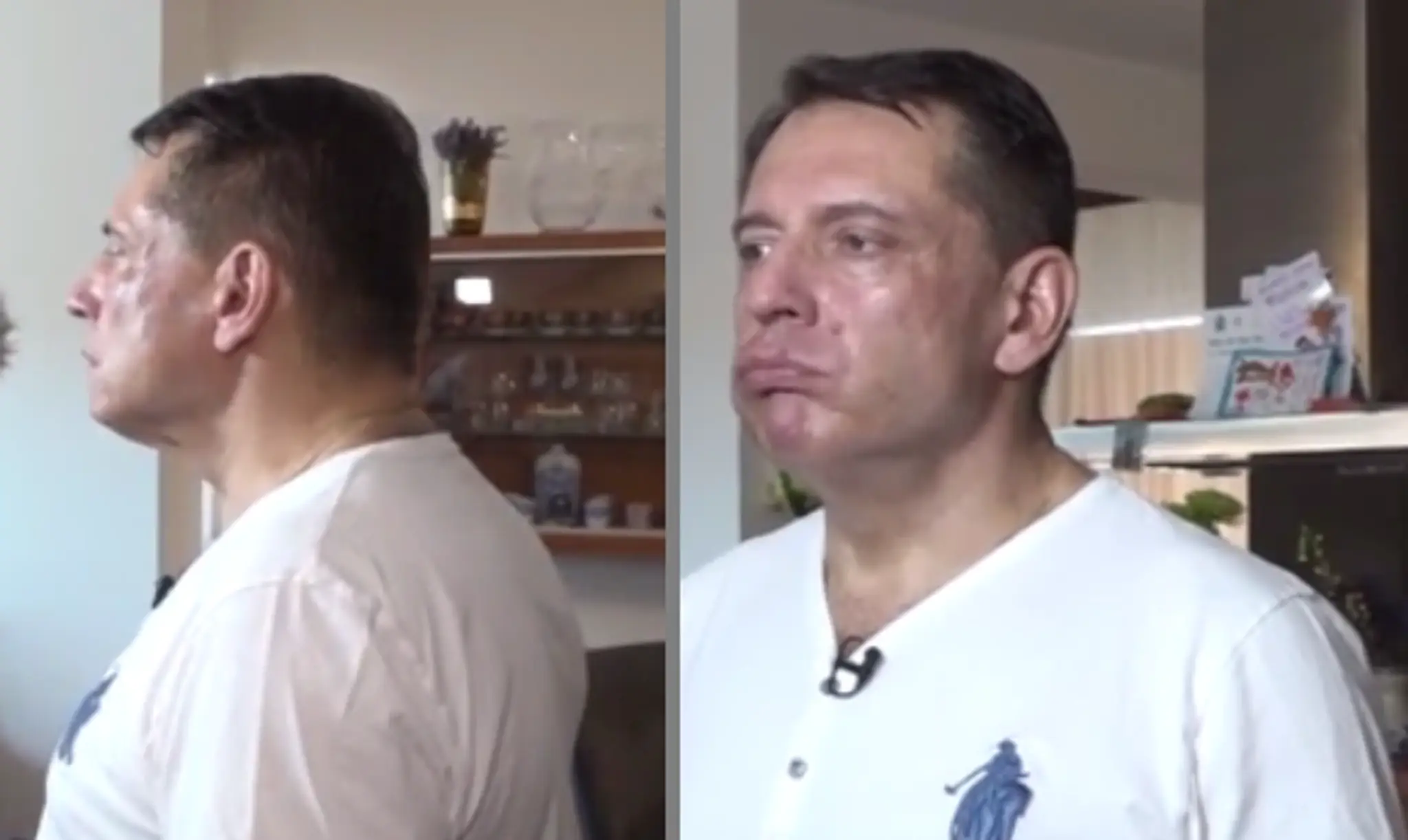 Jiří Paroubek predvádza kloktanie a prehĺtanie.