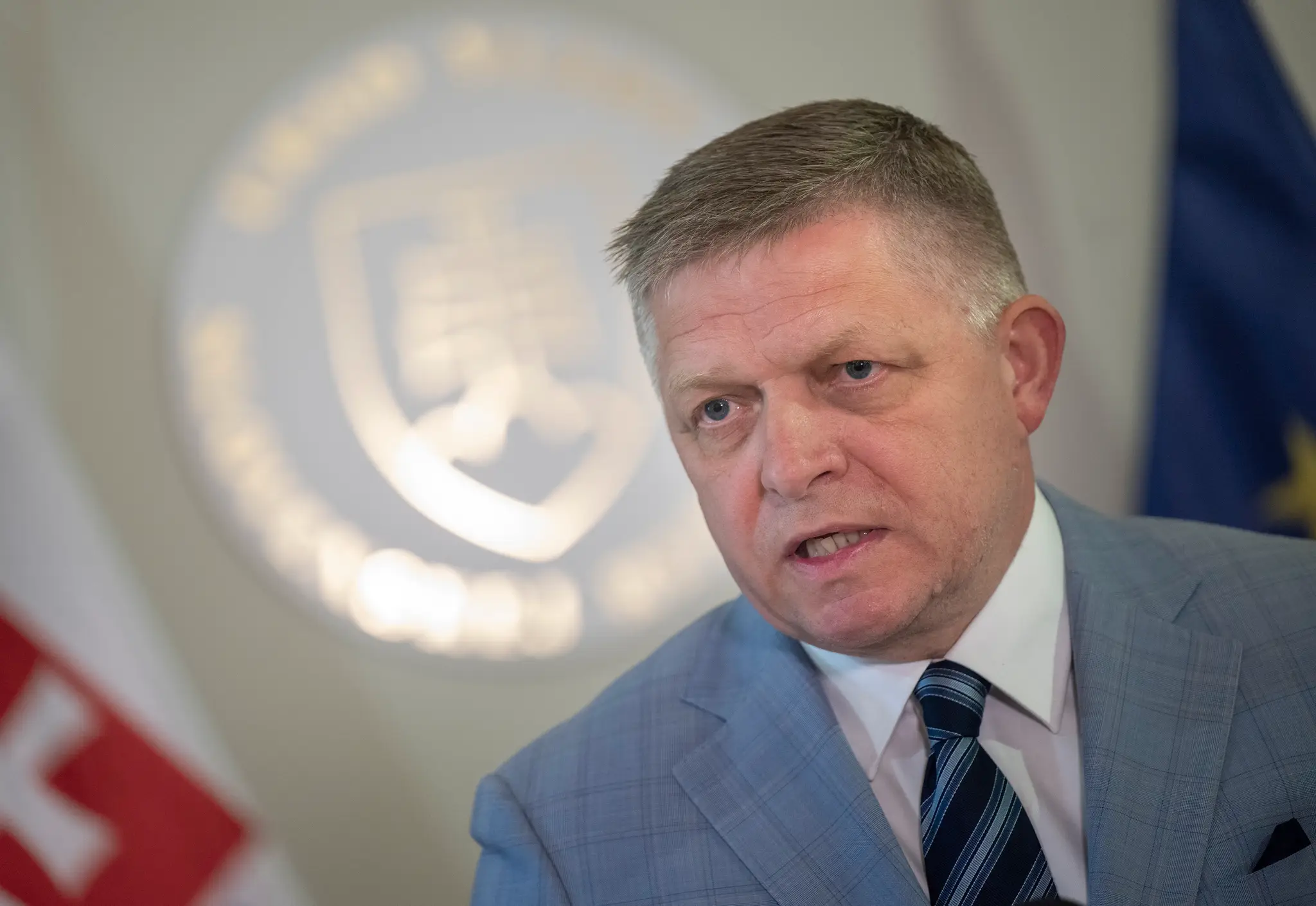 Na snímke premiér SR Robert Fico (Smer-SD) počas tlačovej konferencie.