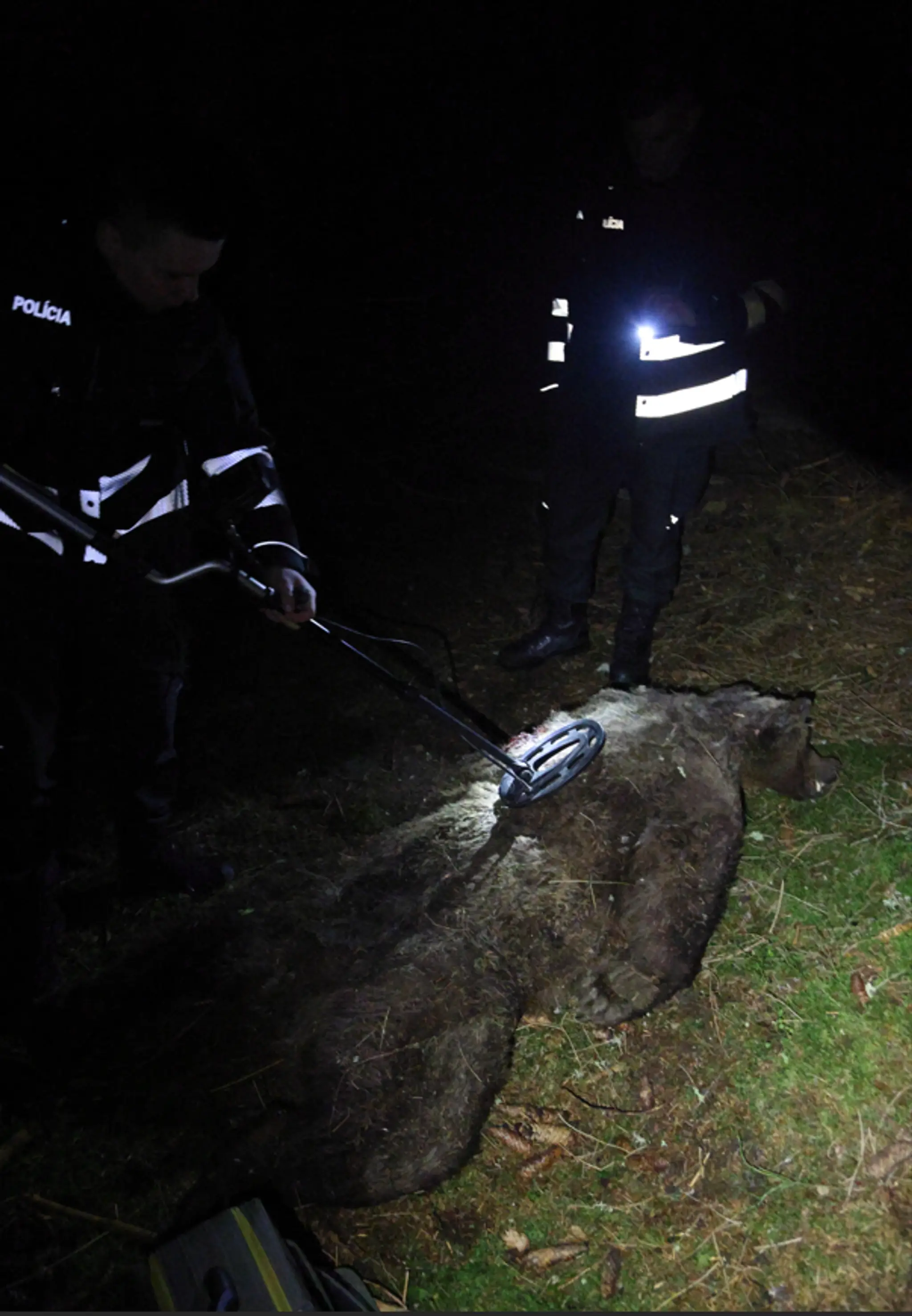 Príslušníci enviropolície a Správy TANAPU pri obhliadke nálezu.