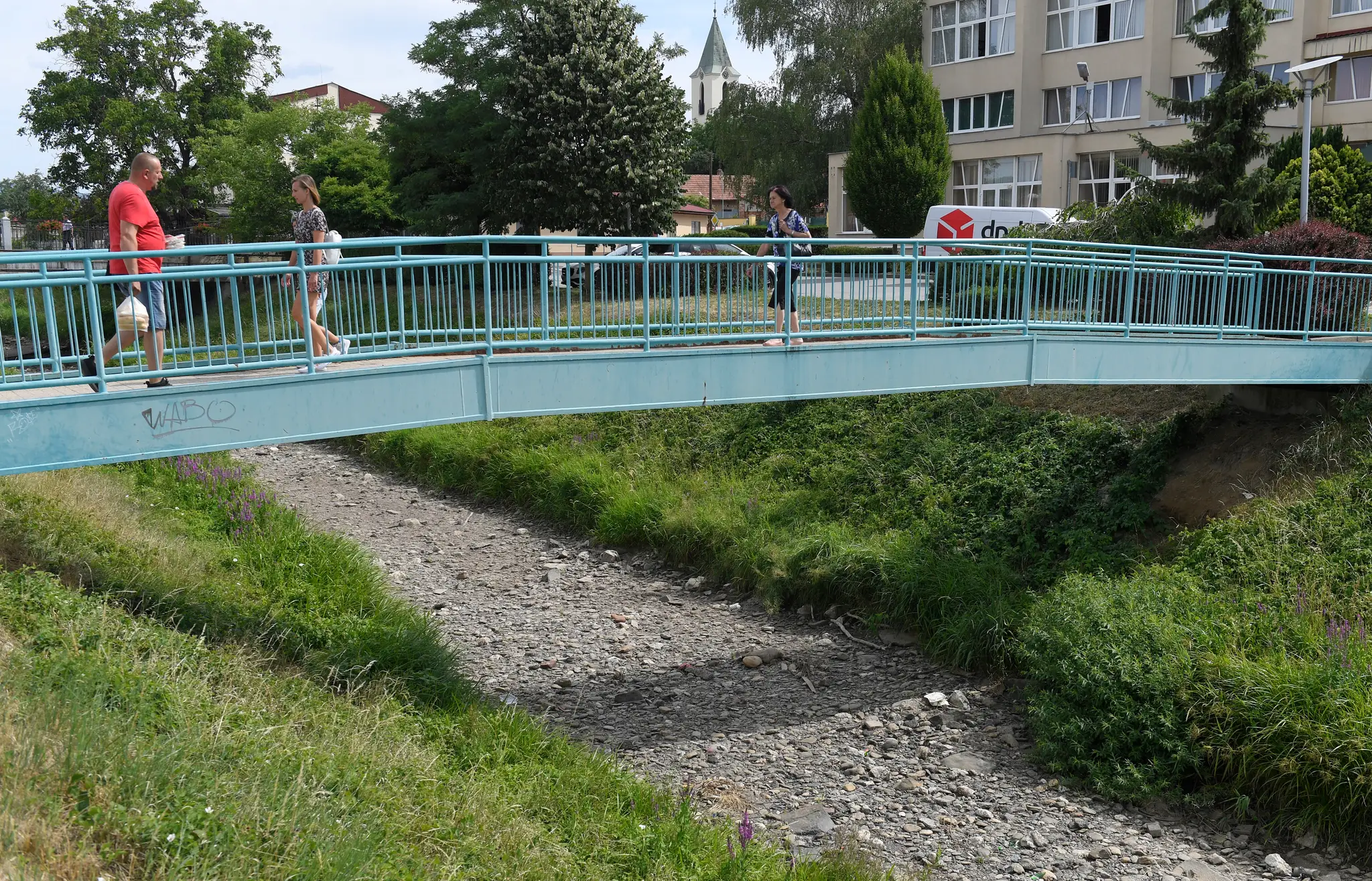 Vyschnuté koryto rieky Bodva v Moldave nad Bodvou z 18.7.