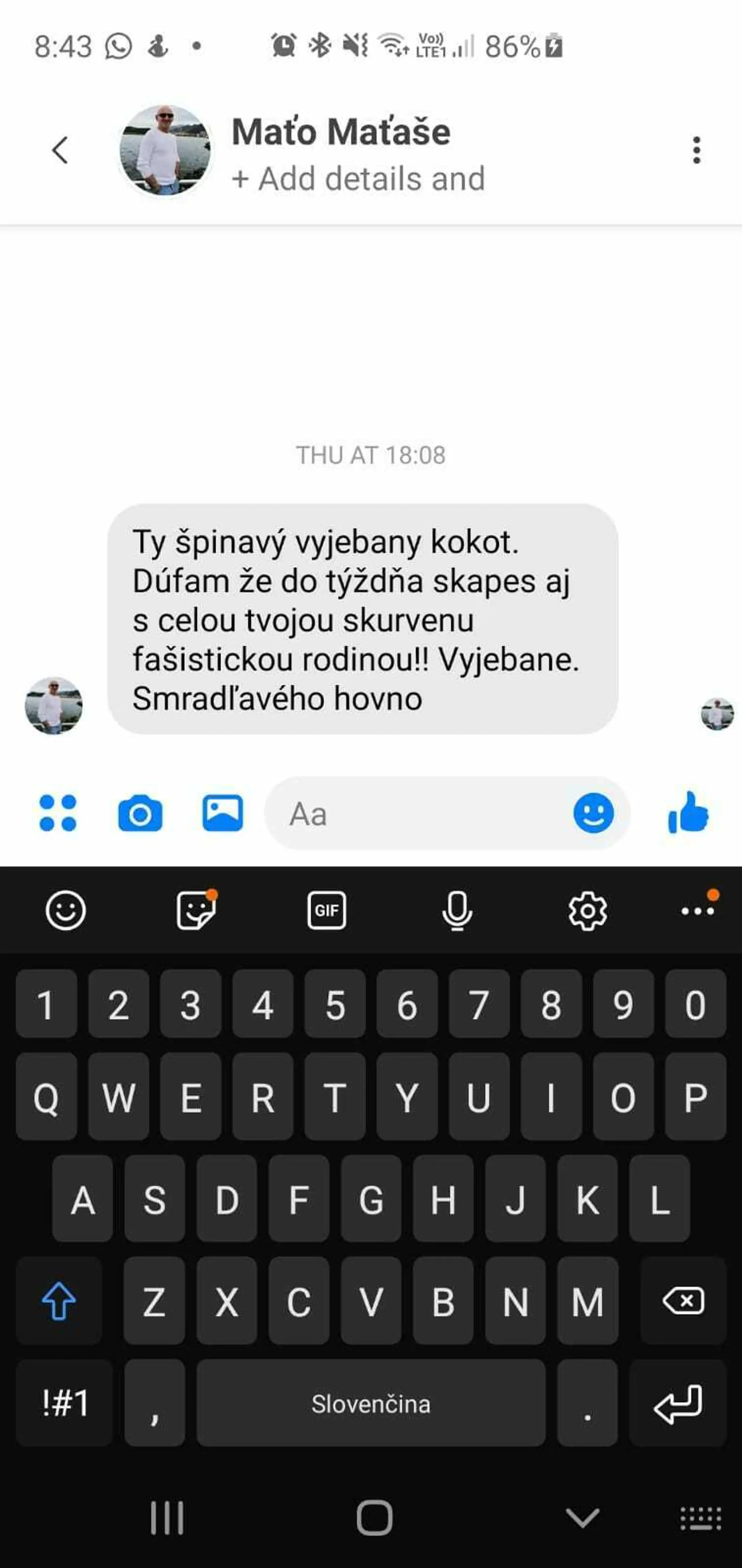 Slovné nadávky poslancovi SaS Miroslavovi Žiakovi.