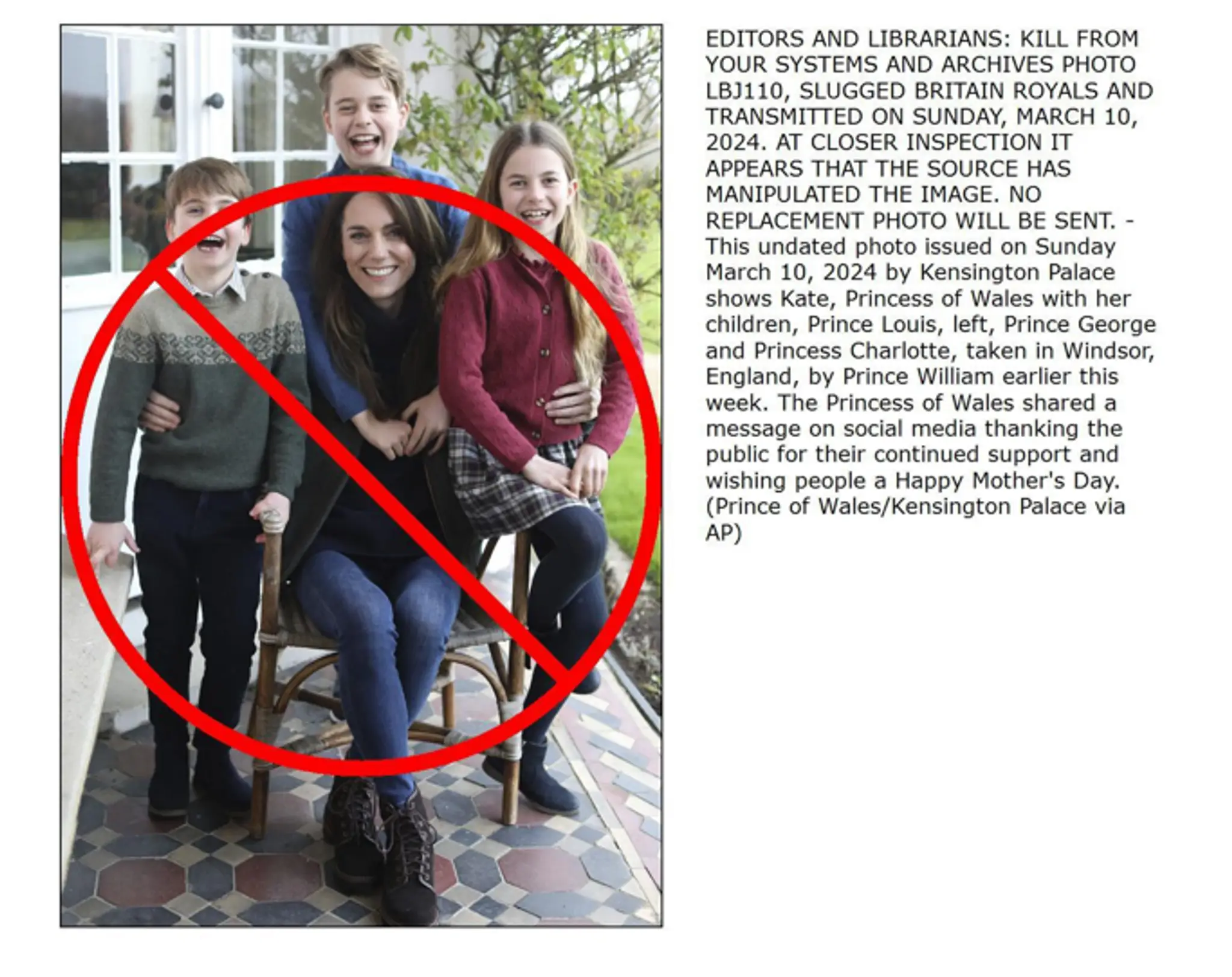 Viaceré tlačové agentúry a média stiahli fotografiu princeznej z Walesu Catherine, ktorú v nedeľu zverejnil Kensingtonský palác.