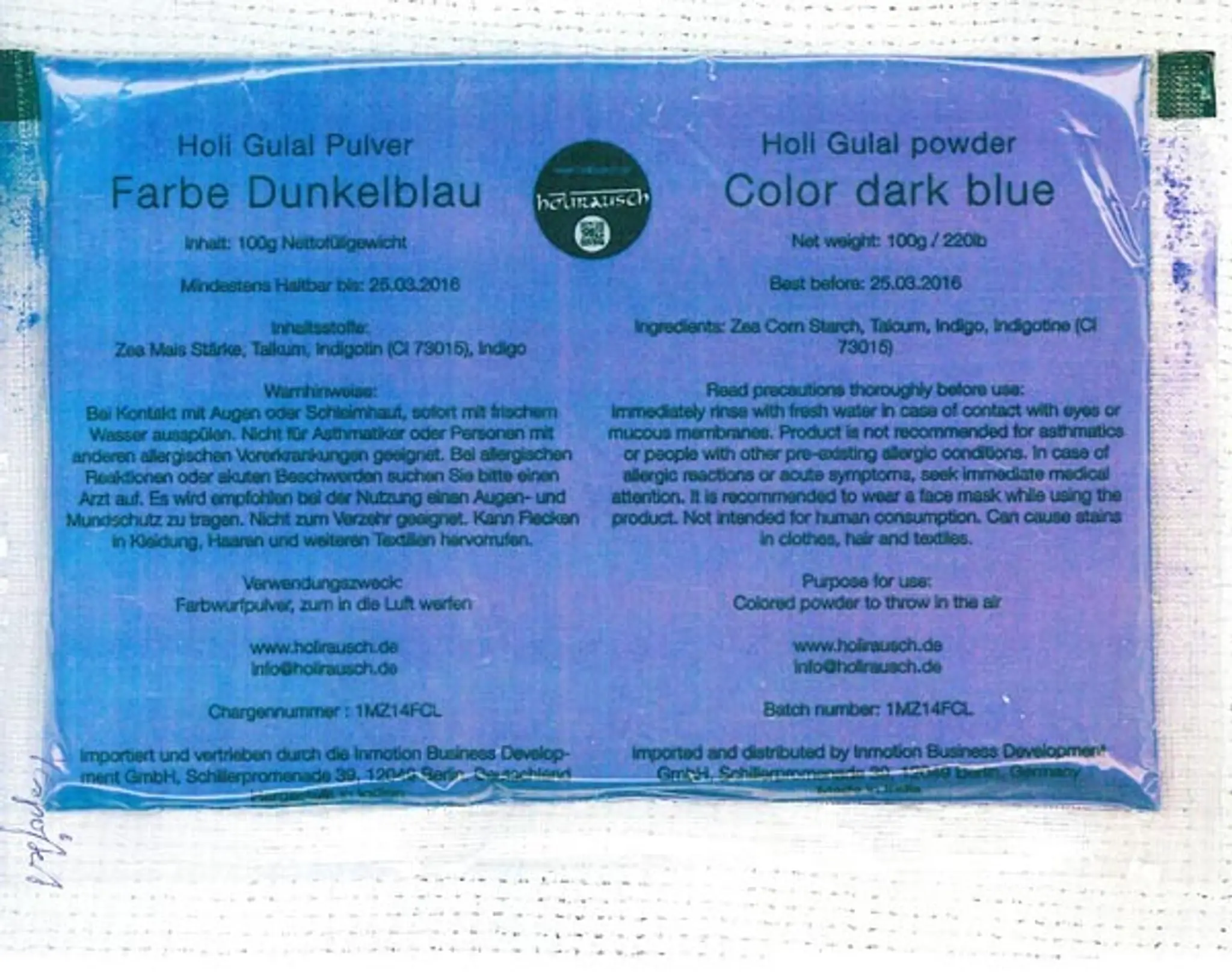 Farebný prášok vyrobený v Indii - Holi Gulal Pulver – holi colour powder.