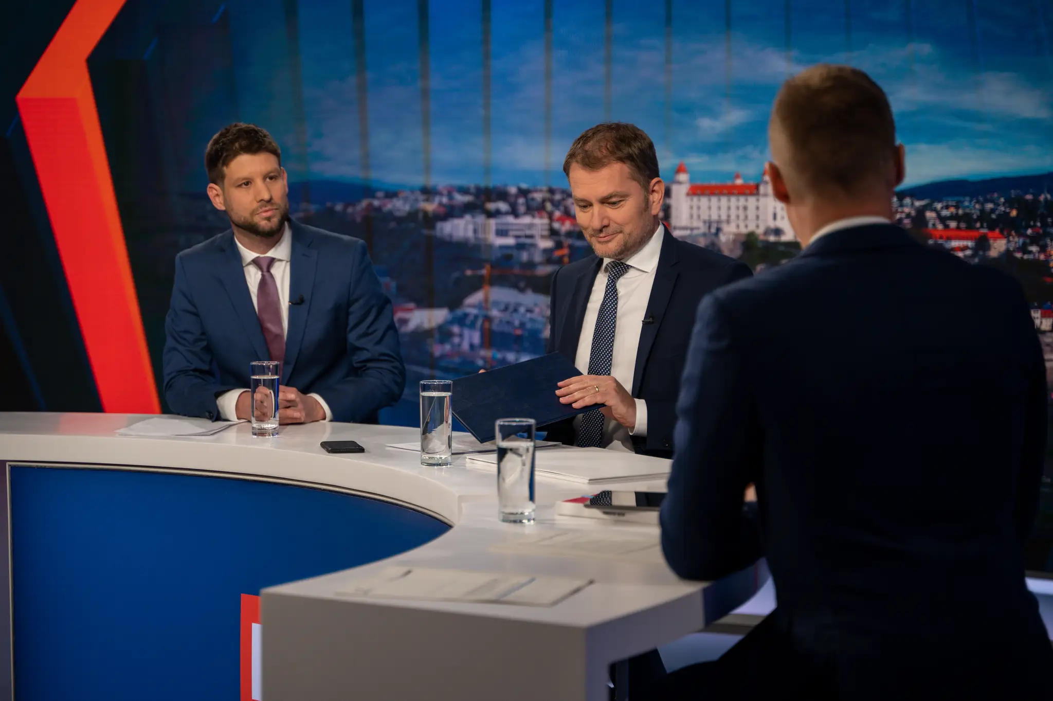Michal Šimečka a Igor Matovič v priestoroch televízie Markíza
