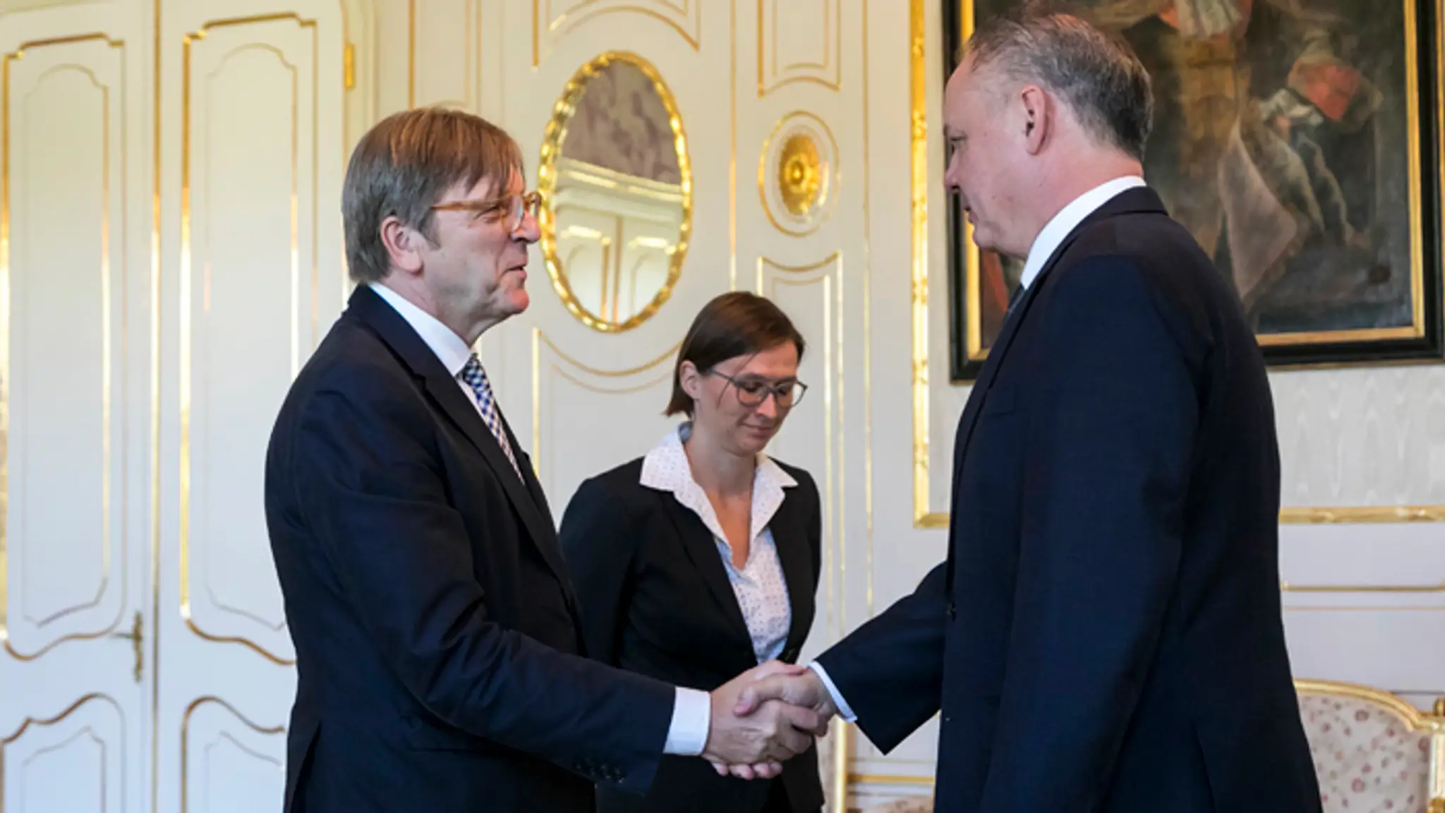 Predsedu Aliancie liberálov a demokratov za Európu (ALDE) Guy Verhofstadt a prezident Andrej Kiska.