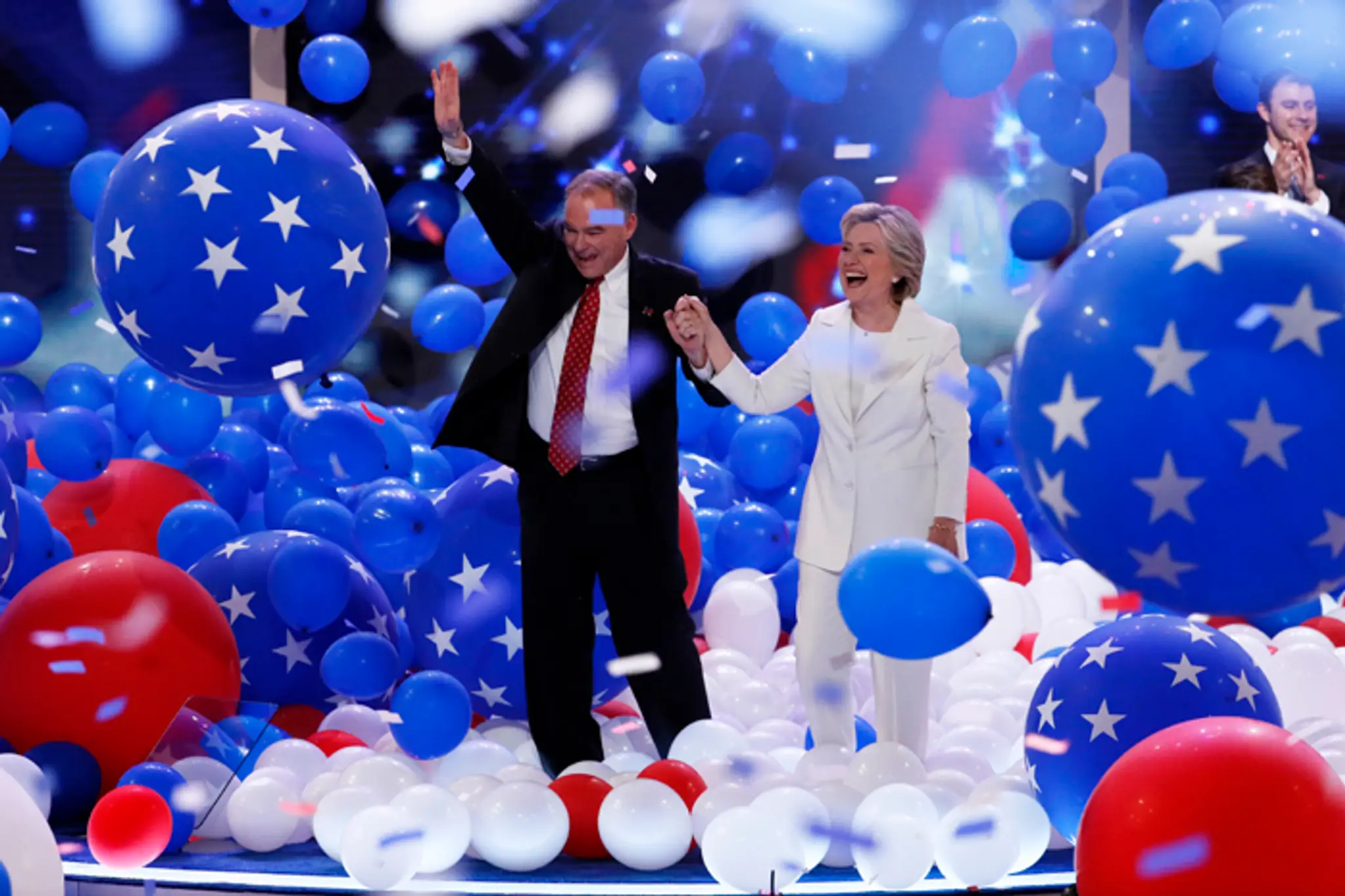 Demokratická kandidátka na prezidentku Hillary Clintonová a nominovaný viceprezident Tim Kaine.