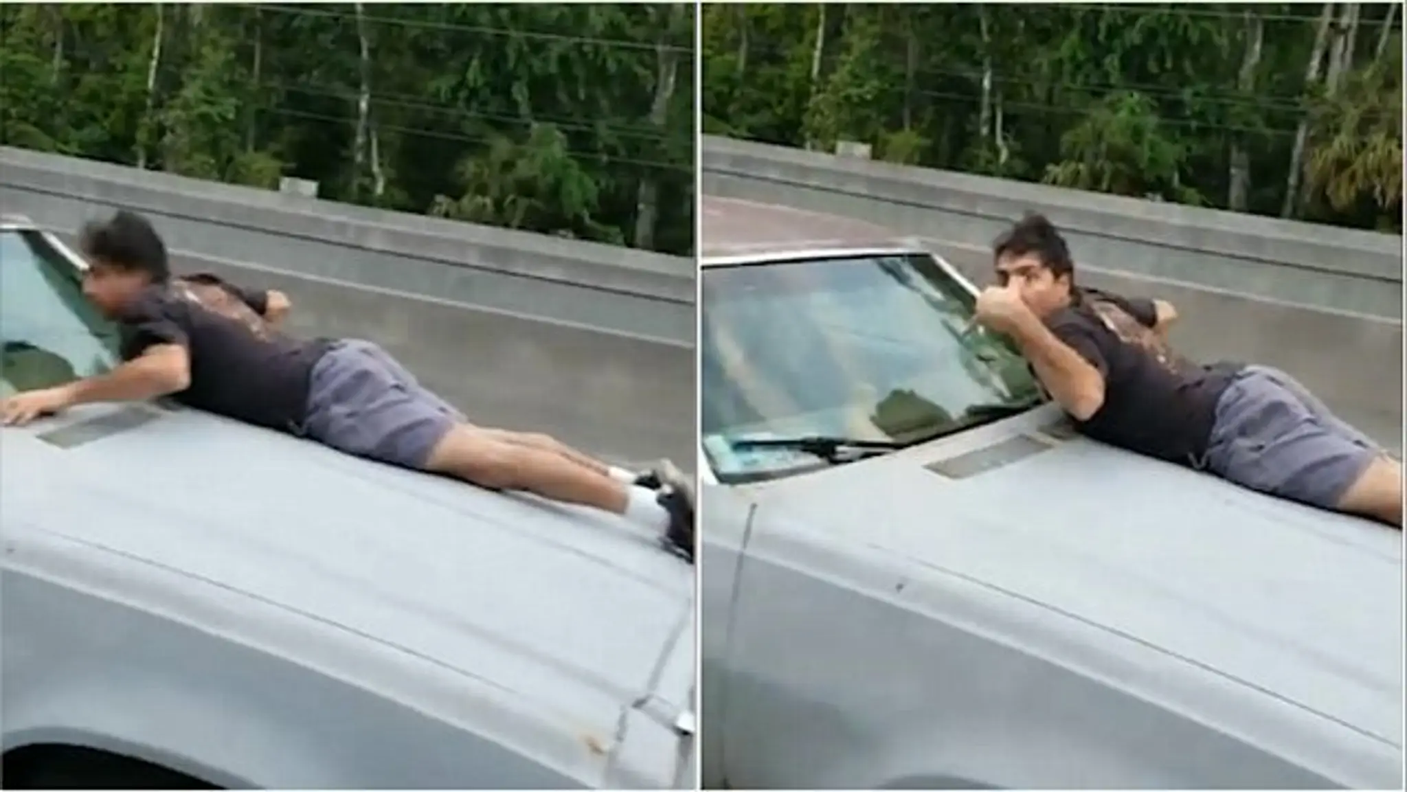 Muž na kapote svojho auto, ktoré mu chceli ukradnúť
