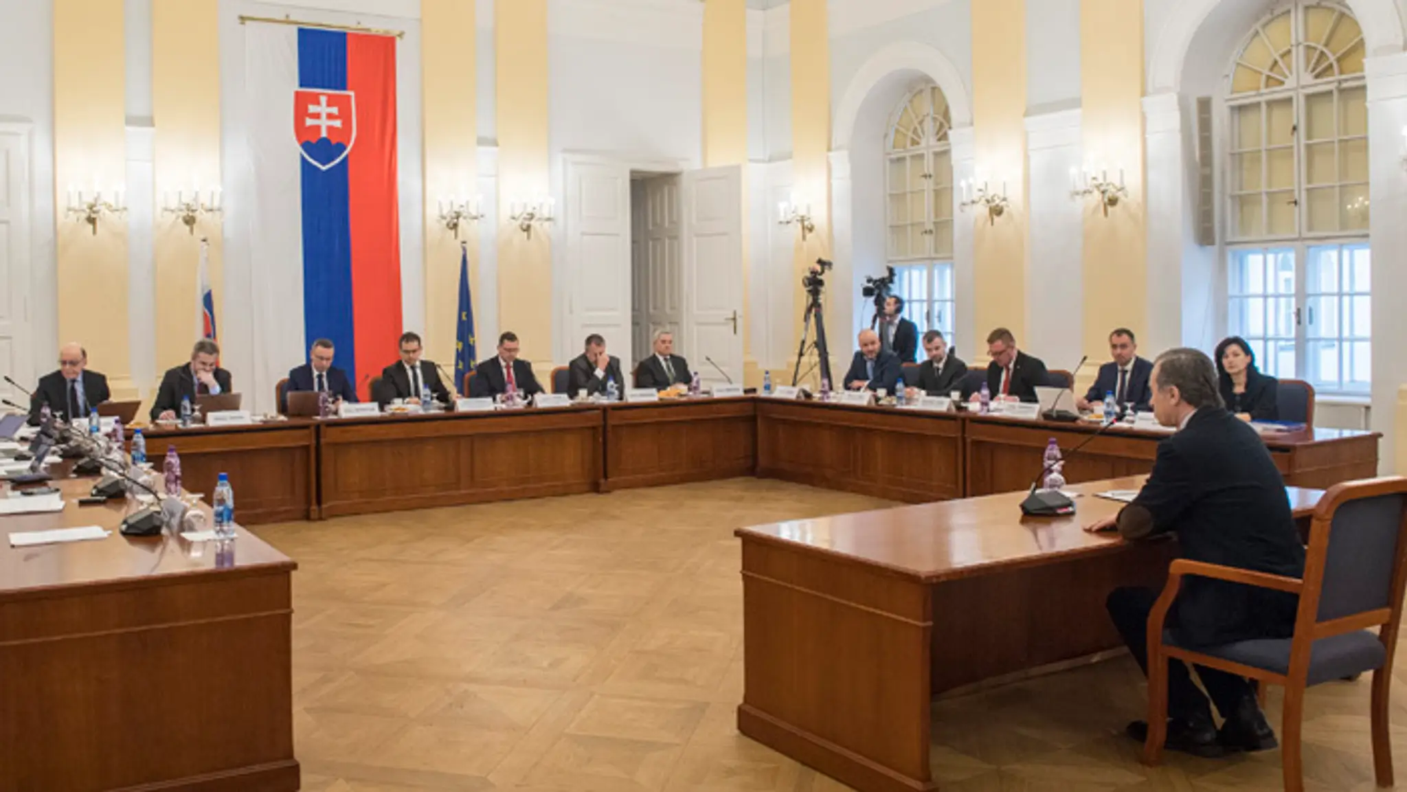 Generálny manažér hokejovej reprezentácie Miroslav Šatan a prezident SZĽH Martin Kohút na tlačovej besede.