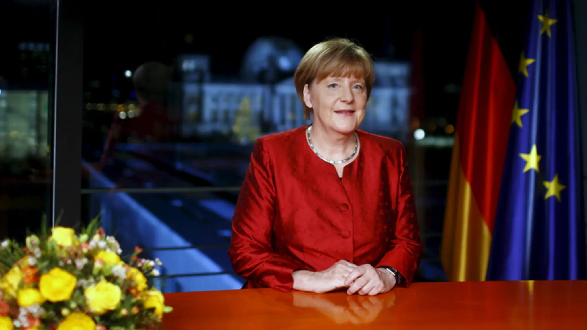 Nemecká kancelárka Angela Merkelová počas novoročného príhovoru.