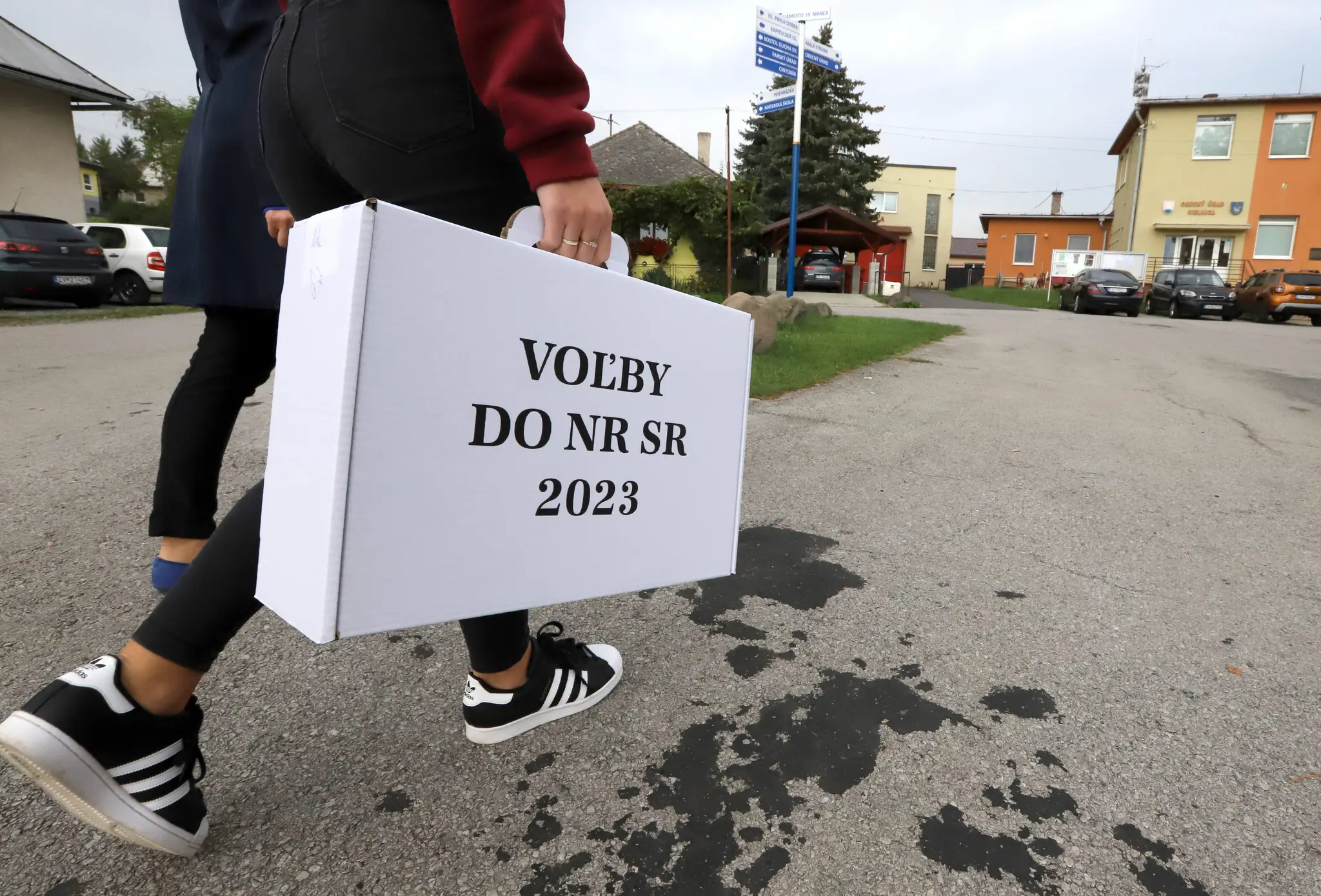 Na snímke členovia volebnej okrskovej komisie s prenosnou volebnou schránkou v Sielnici pri Zvolene.